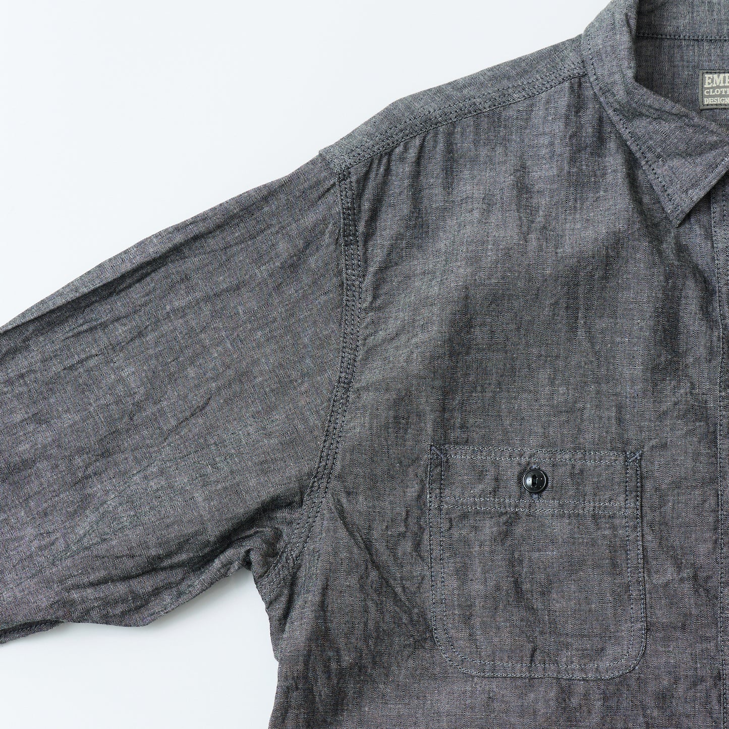 EMPIRE & SONS L/S CONCEALED BUTTON&TAB WORK SHIRT BLACK CHAMBRAY