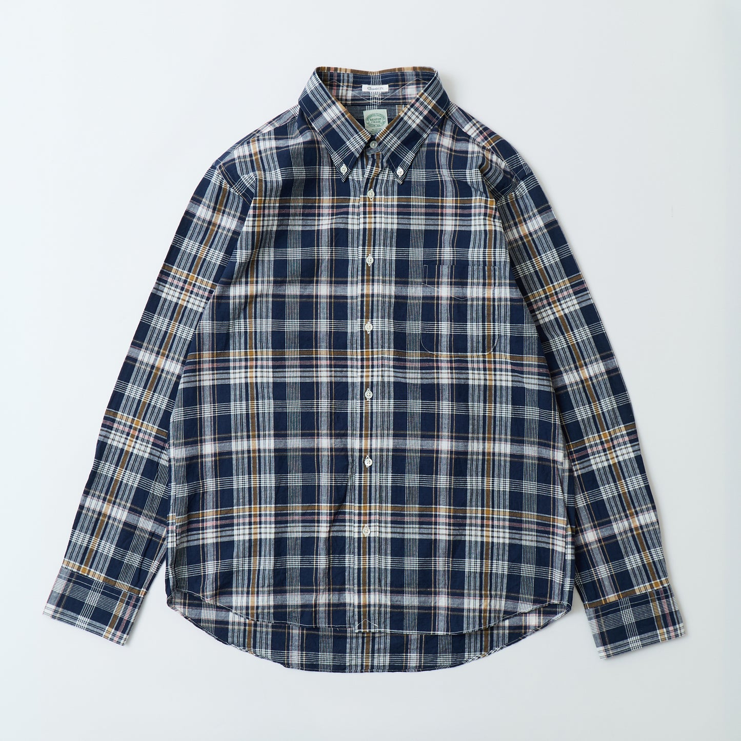 KEATON CHASE USA L/S CLASSIC FIT FULLOPEN BD SHIRT COTTON MADRAS CHECK - 13. NAVY_WHITE_RED_ORANGE