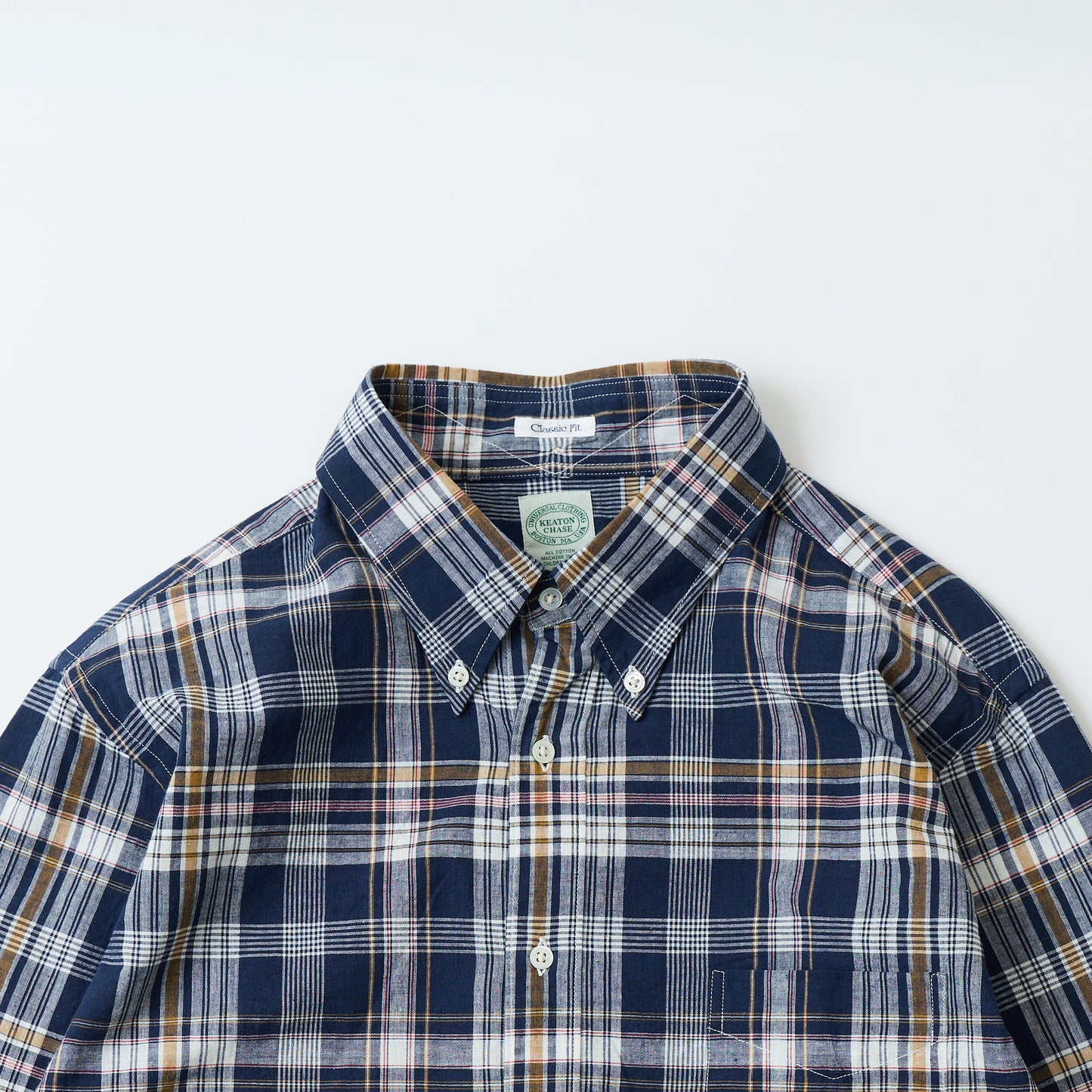 KEATON CHASE USA L/S CLASSIC FIT FULLOPEN BD SHIRT COTTON MADRAS CHECK - 13. NAVY_WHITE_RED_ORANGE
