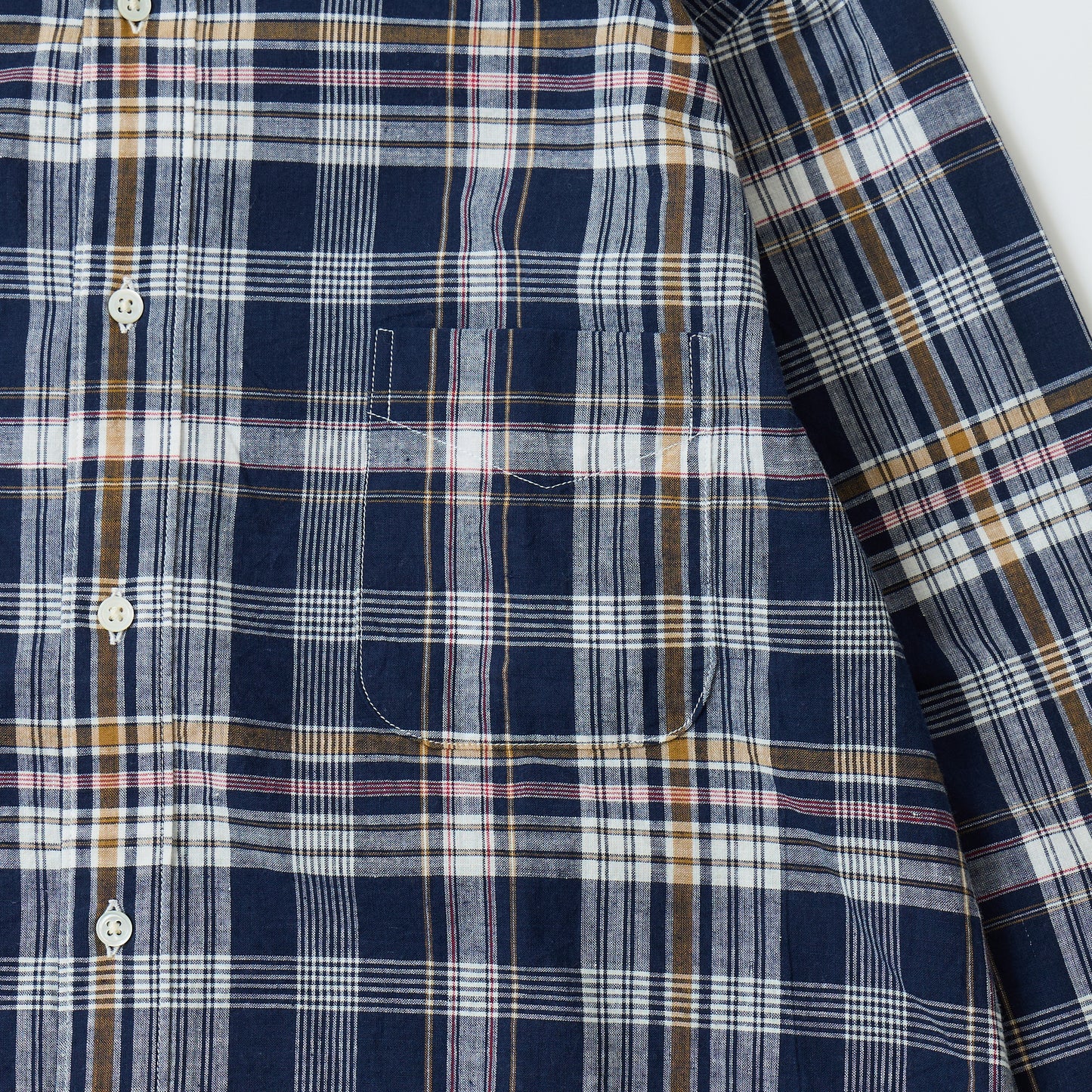 KEATON CHASE USA L/S CLASSIC FIT FULLOPEN BD SHIRT COTTON MADRAS CHECK - 13. NAVY_WHITE_RED_ORANGE