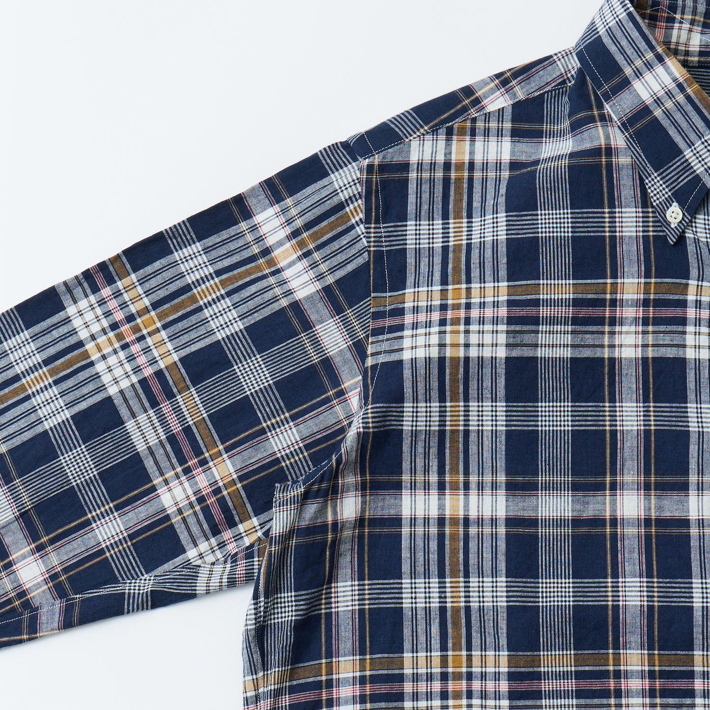 KEATON CHASE USA L/S CLASSIC FIT FULLOPEN BD SHIRT COTTON MADRAS CHECK - 13. NAVY_WHITE_RED_ORANGE