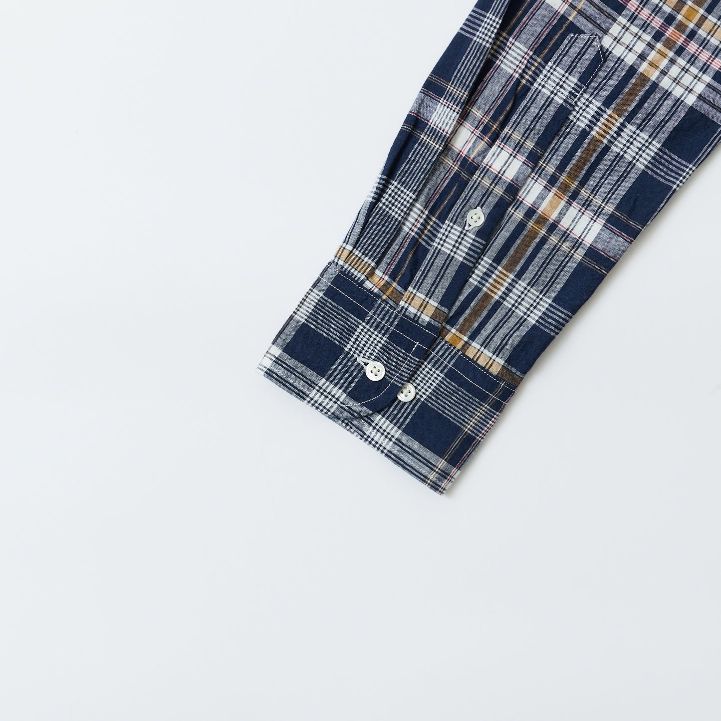 KEATON CHASE USA L/S CLASSIC FIT FULLOPEN BD SHIRT COTTON MADRAS CHECK - 13. NAVY_WHITE_RED_ORANGE