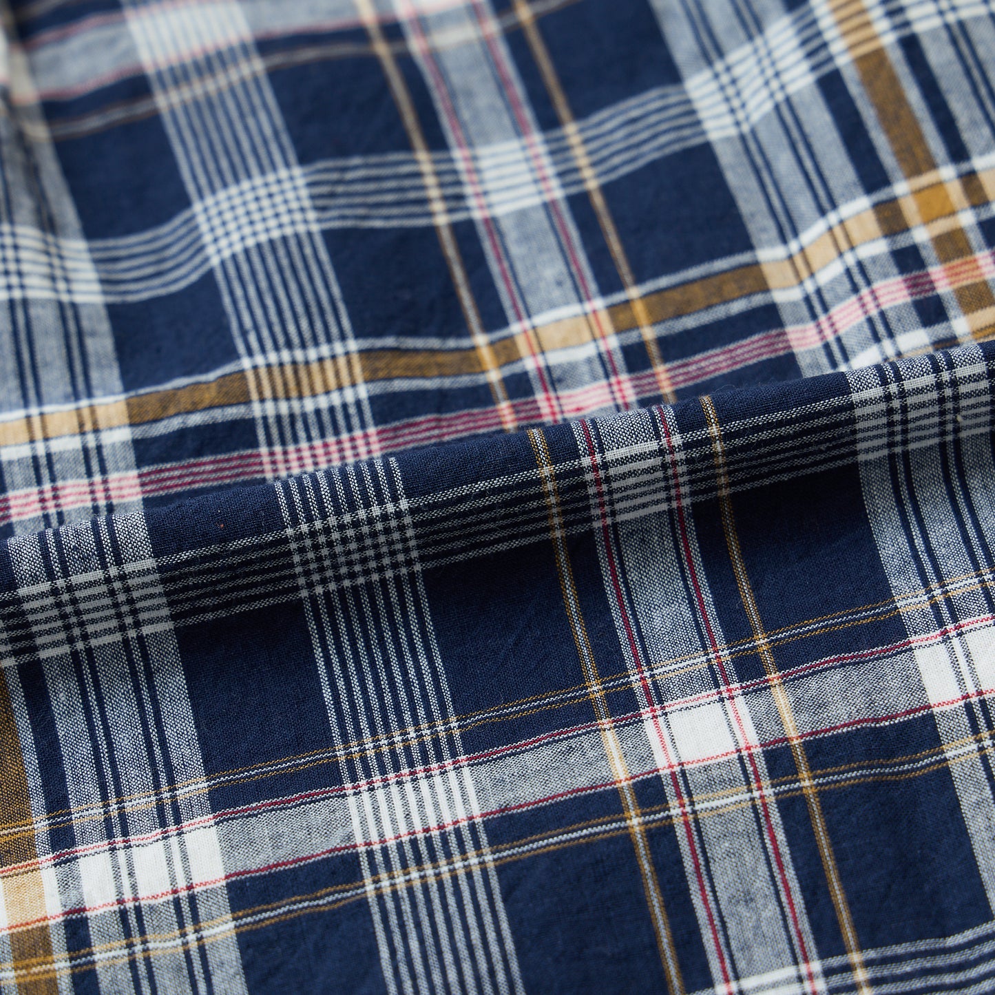 KEATON CHASE USA L/S CLASSIC FIT FULLOPEN BD SHIRT COTTON MADRAS CHECK - 13. NAVY_WHITE_RED_ORANGE
