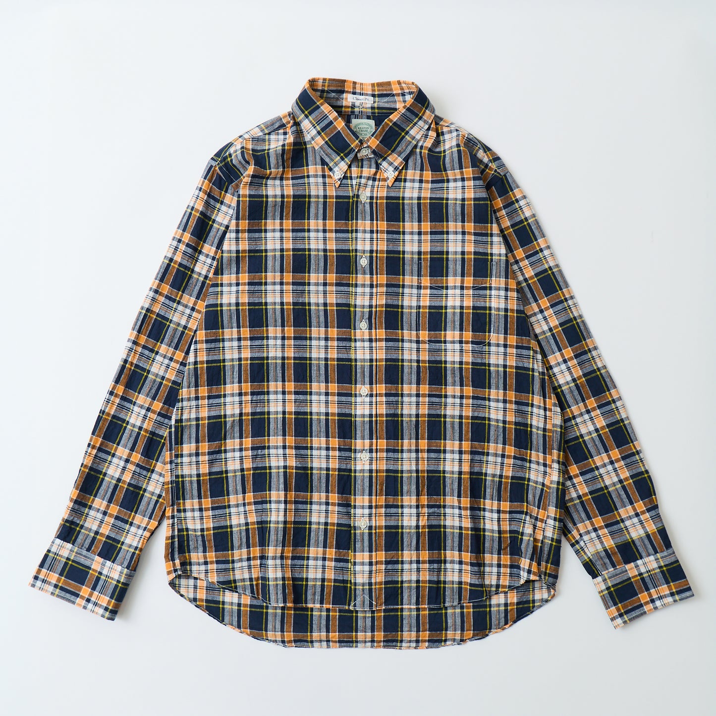 KEATON CHASE USA L/S CLASSIC FIT FULLOPEN BD SHIRT COTTON MADRAS CHECK - 11. NAVY_ORANGE_WHITE