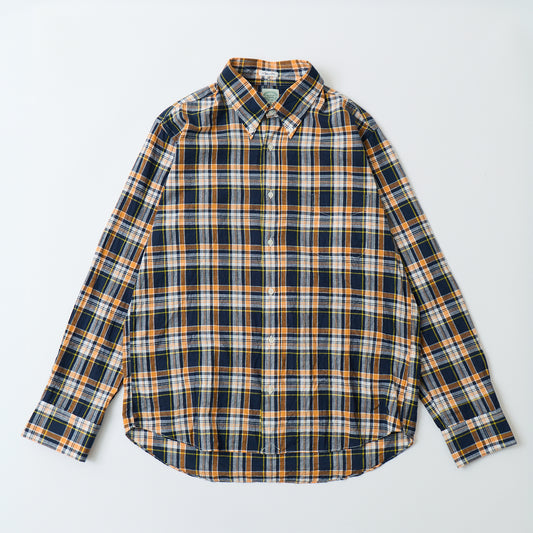 KEATON CHASE USA L/S CLASSIC FIT FULLOPEN BD SHIRT COTTON MADRAS CHECK - 11. NAVY_ORANGE_WHITE
