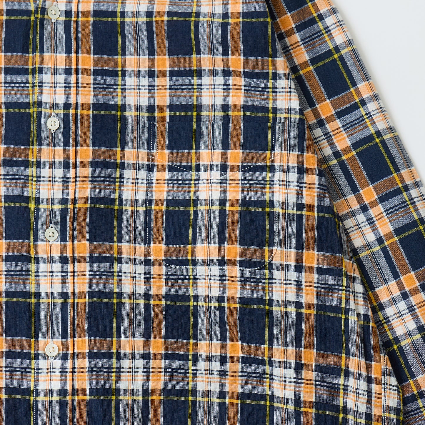 KEATON CHASE USA L/S CLASSIC FIT FULLOPEN BD SHIRT COTTON MADRAS CHECK - 11. NAVY_ORANGE_WHITE