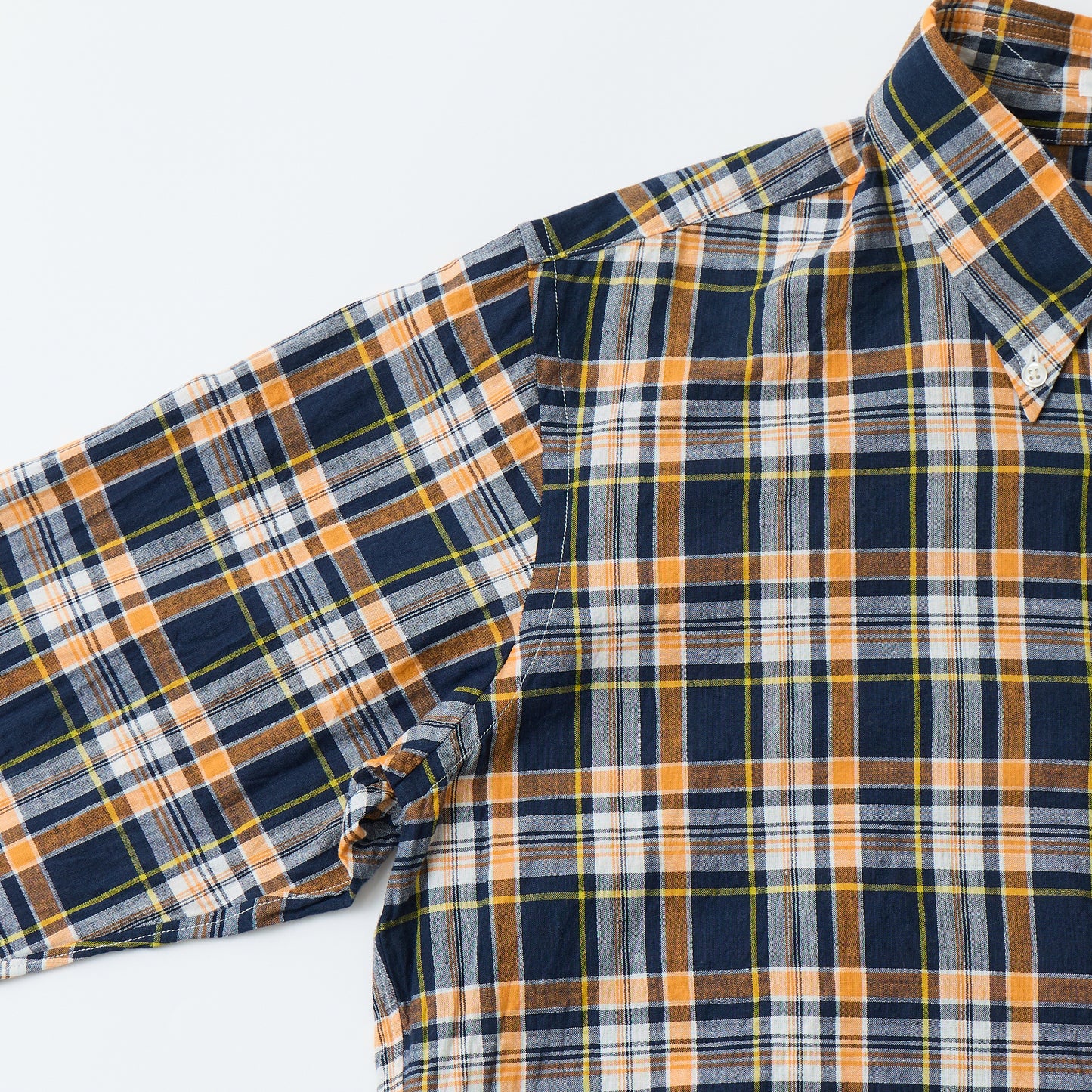 KEATON CHASE USA L/S CLASSIC FIT FULLOPEN BD SHIRT COTTON MADRAS CHECK - 11. NAVY_ORANGE_WHITE