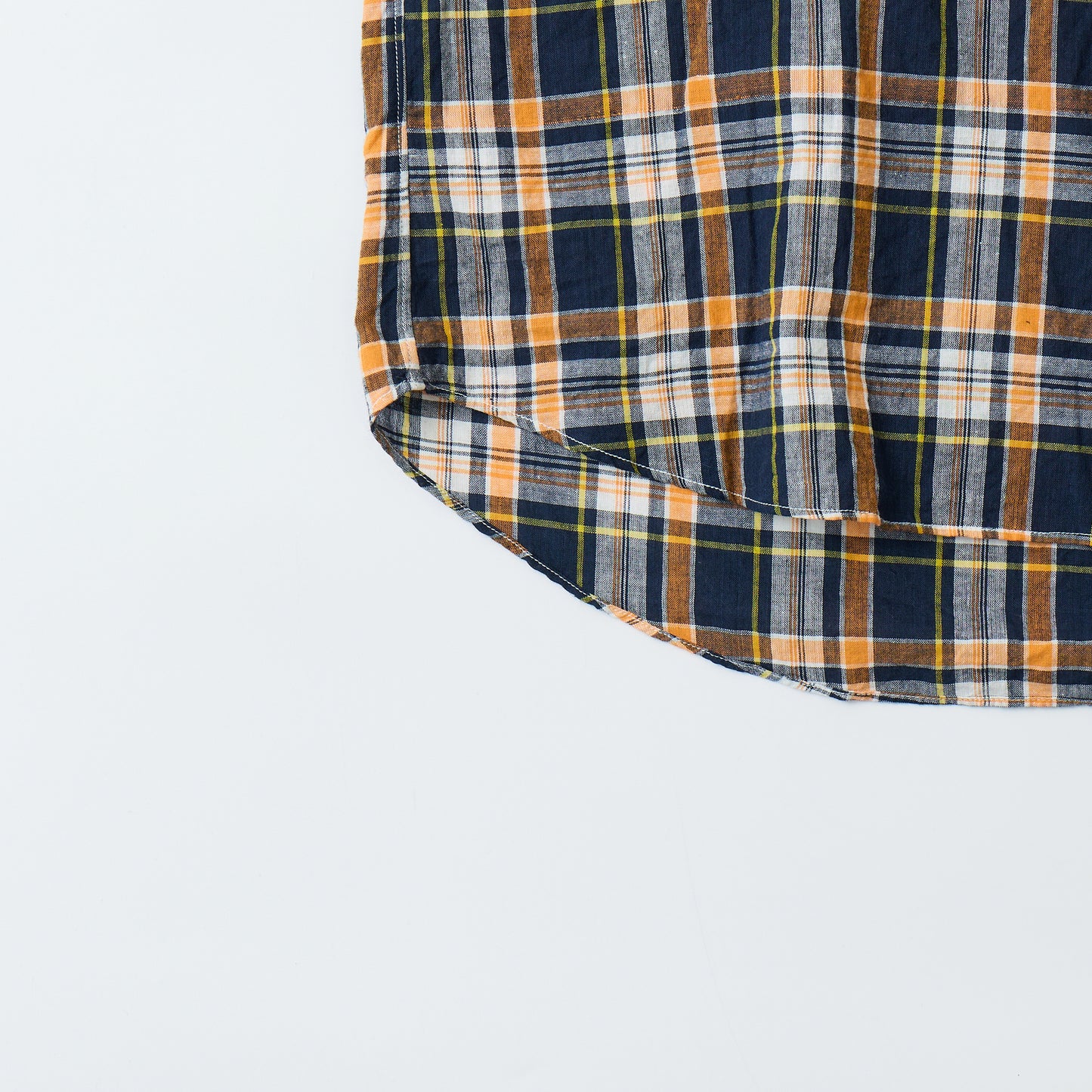 KEATON CHASE USA L/S CLASSIC FIT FULLOPEN BD SHIRT COTTON MADRAS CHECK - 11. NAVY_ORANGE_WHITE