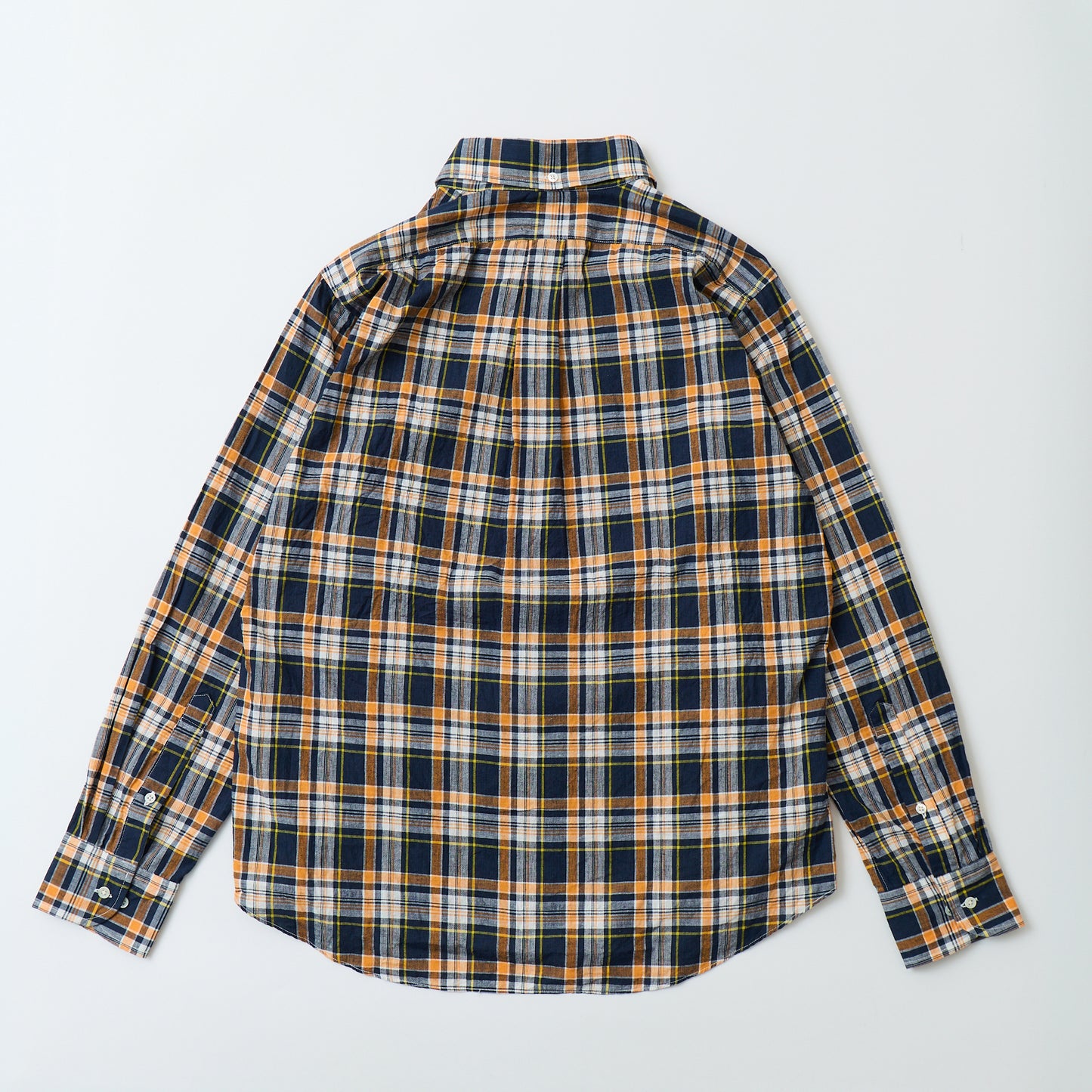 KEATON CHASE USA L/S CLASSIC FIT FULLOPEN BD SHIRT COTTON MADRAS CHECK - 11. NAVY_ORANGE_WHITE