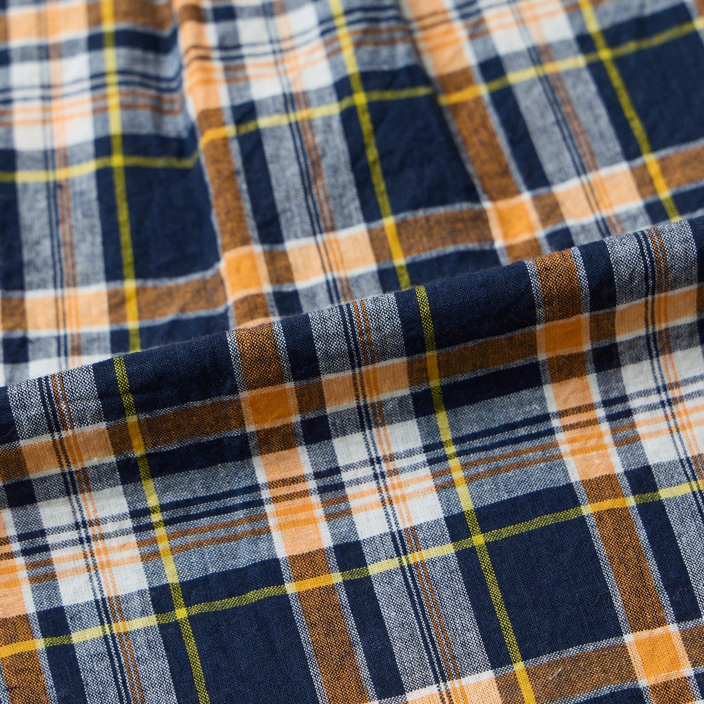 KEATON CHASE USA L/S CLASSIC FIT FULLOPEN BD SHIRT COTTON MADRAS CHECK - 11. NAVY_ORANGE_WHITE