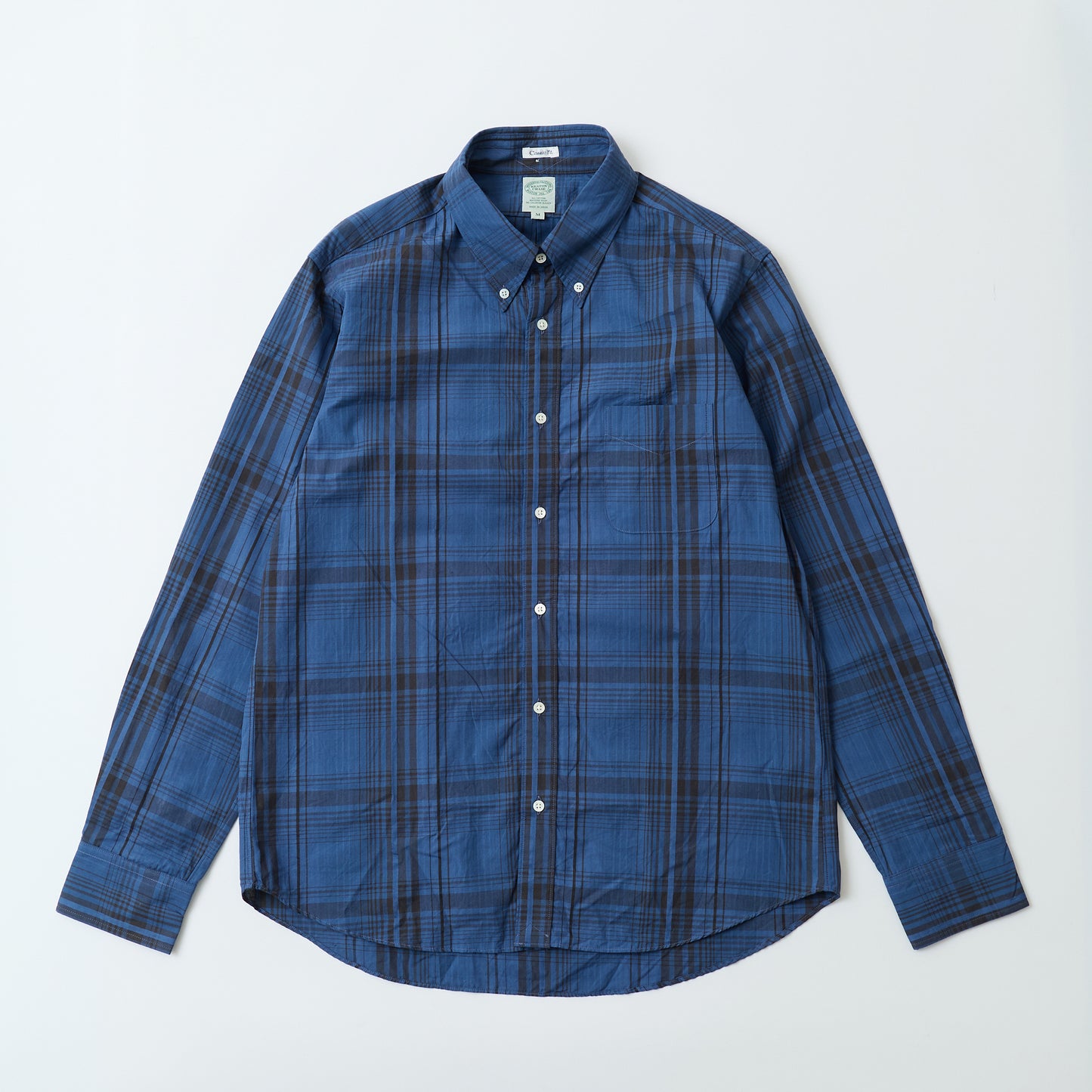 KEATON CHASE USA L/S CLASSIC FIT FULLOPEN BD SHIRT COTTON OVERDYED MADRAS CHECK - A_NAVY_BLUE