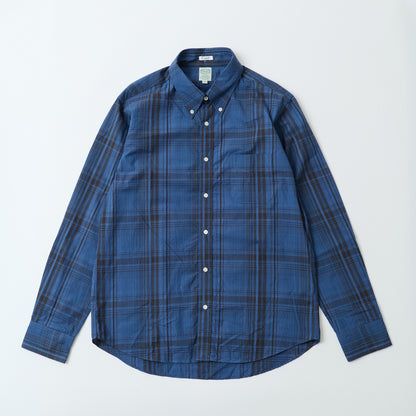 KEATON CHASE USA L/S CLASSIC FIT FULLOPEN BD SHIRT COTTON OVERDYED MADRAS CHECK - A_NAVY_BLUE