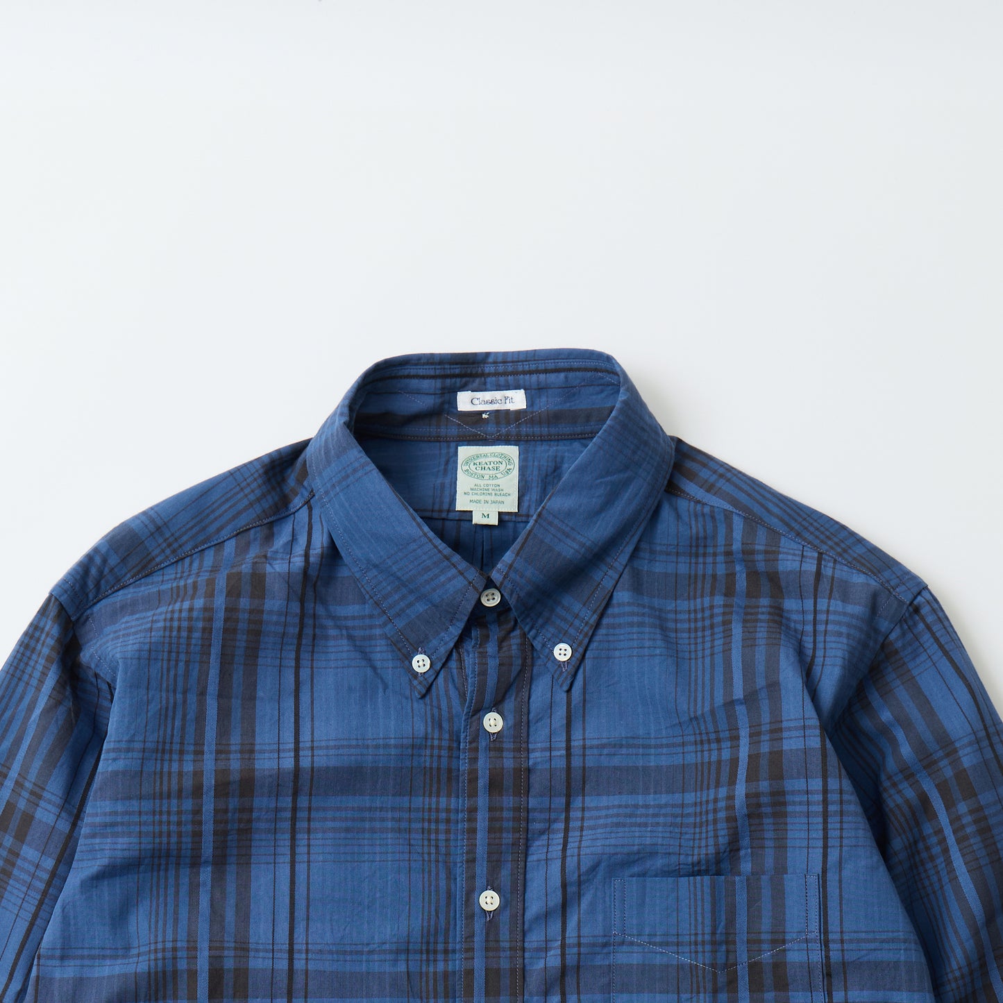 KEATON CHASE USA L/S CLASSIC FIT FULLOPEN BD SHIRT COTTON OVERDYED MADRAS CHECK - A_NAVY_BLUE
