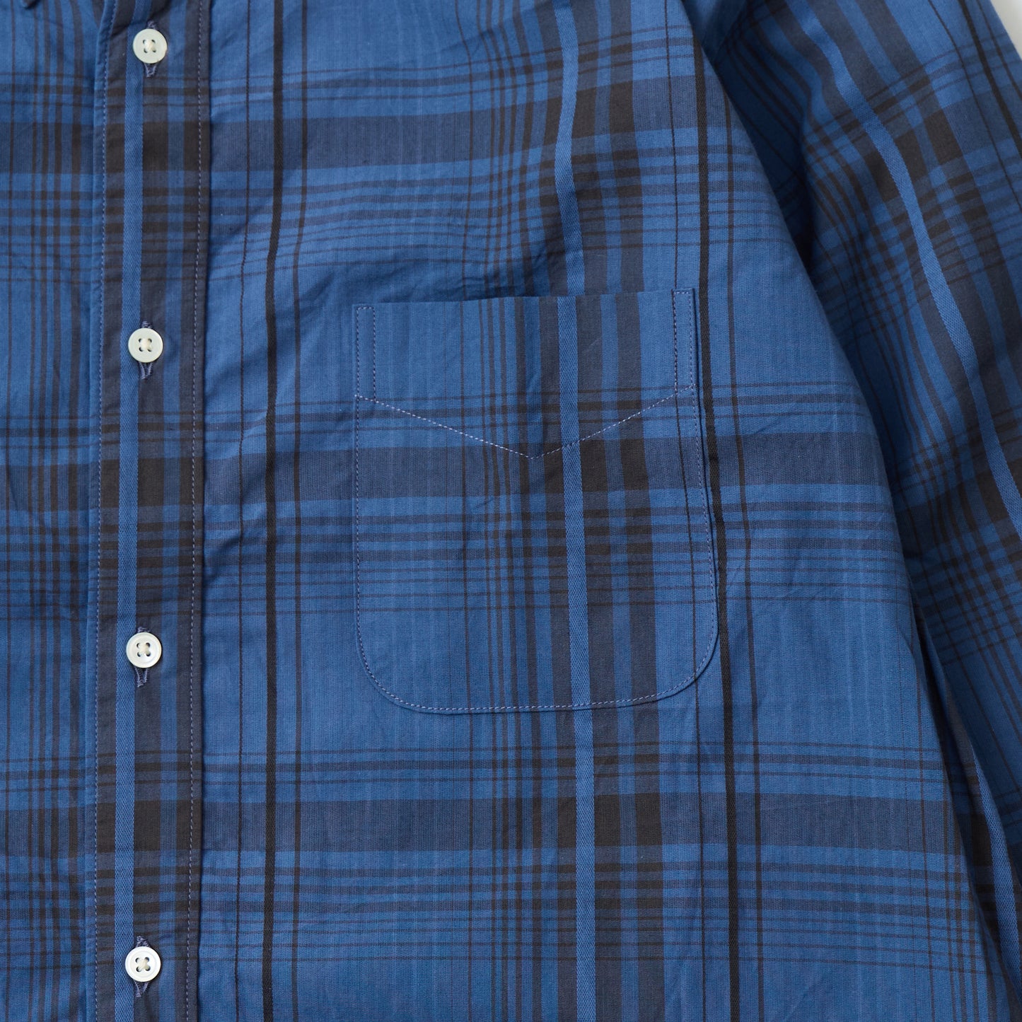 KEATON CHASE USA L/S CLASSIC FIT FULLOPEN BD SHIRT COTTON OVERDYED MADRAS CHECK - A_NAVY_BLUE
