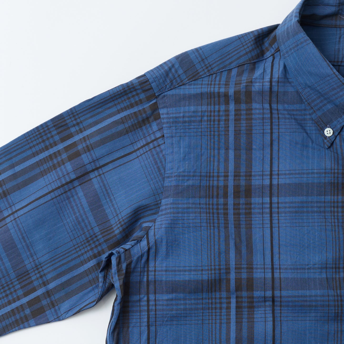 KEATON CHASE USA L/S CLASSIC FIT FULLOPEN BD SHIRT COTTON OVERDYED MADRAS CHECK - A_NAVY_BLUE