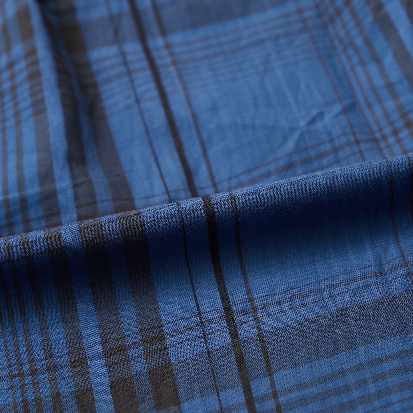 KEATON CHASE USA L/S CLASSIC FIT FULLOPEN BD SHIRT COTTON OVERDYED MADRAS CHECK - A_NAVY_BLUE
