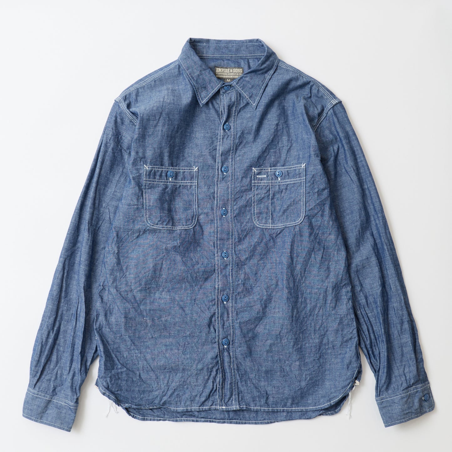 EMPIRE & SONS L/S USN STYLE WORK SHIRT 5oz SELVAGE CHAMBRAY - BLUE