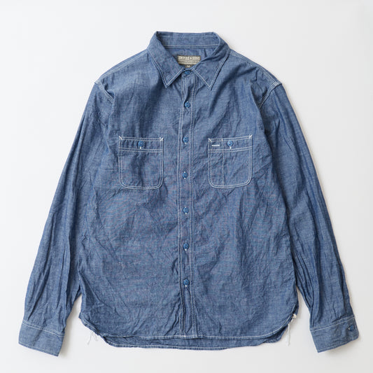 EMPIRE & SONS L/S USN STYLE WORK SHIRT 5oz SELVAGE CHAMBRAY - BLUE