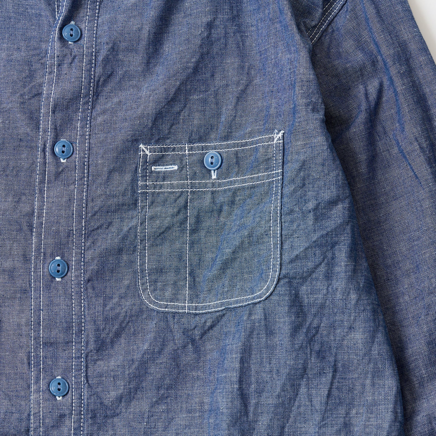 EMPIRE & SONS L/S USN STYLE WORK SHIRT 5oz SELVAGE CHAMBRAY - BLUE