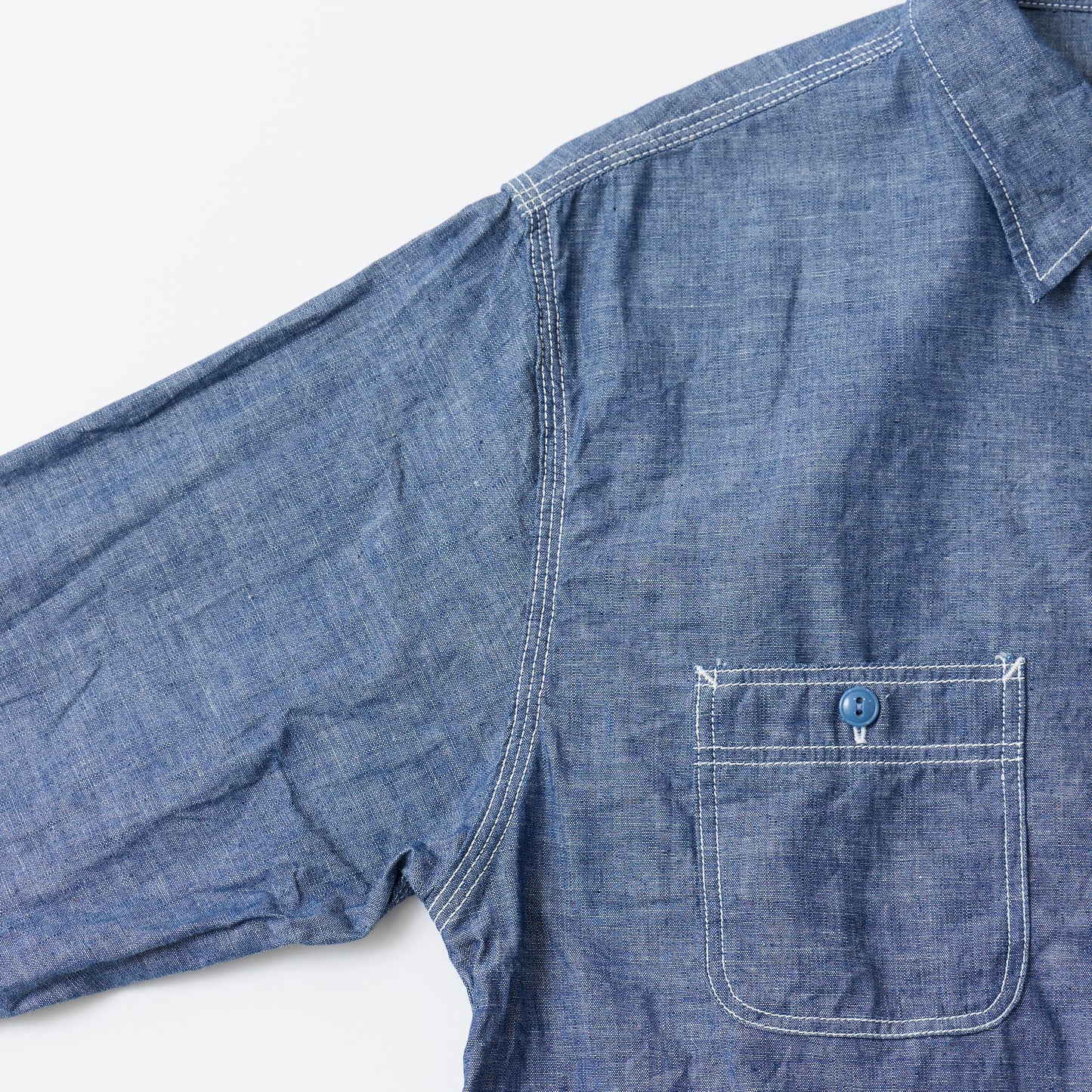 EMPIRE & SONS L/S USN STYLE WORK SHIRT 5oz SELVAGE CHAMBRAY - BLUE