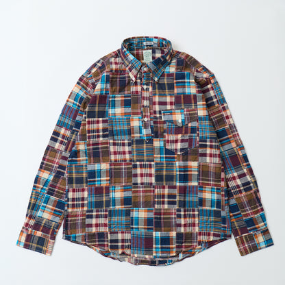 KEATON CHASE USA L/S CLASSIC FIT PULLOVER BD SHIRT COTTON PATCHWORK MADRAS CHECK - 1. BROWN_NAVY