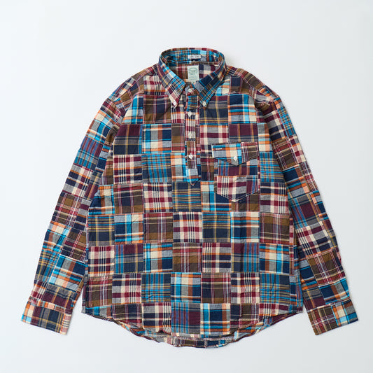 KEATON CHASE USA L/S CLASSIC FIT PULLOVER BD SHIRT COTTON PATCHWORK MADRAS CHECK - 1. BROWN_NAVY