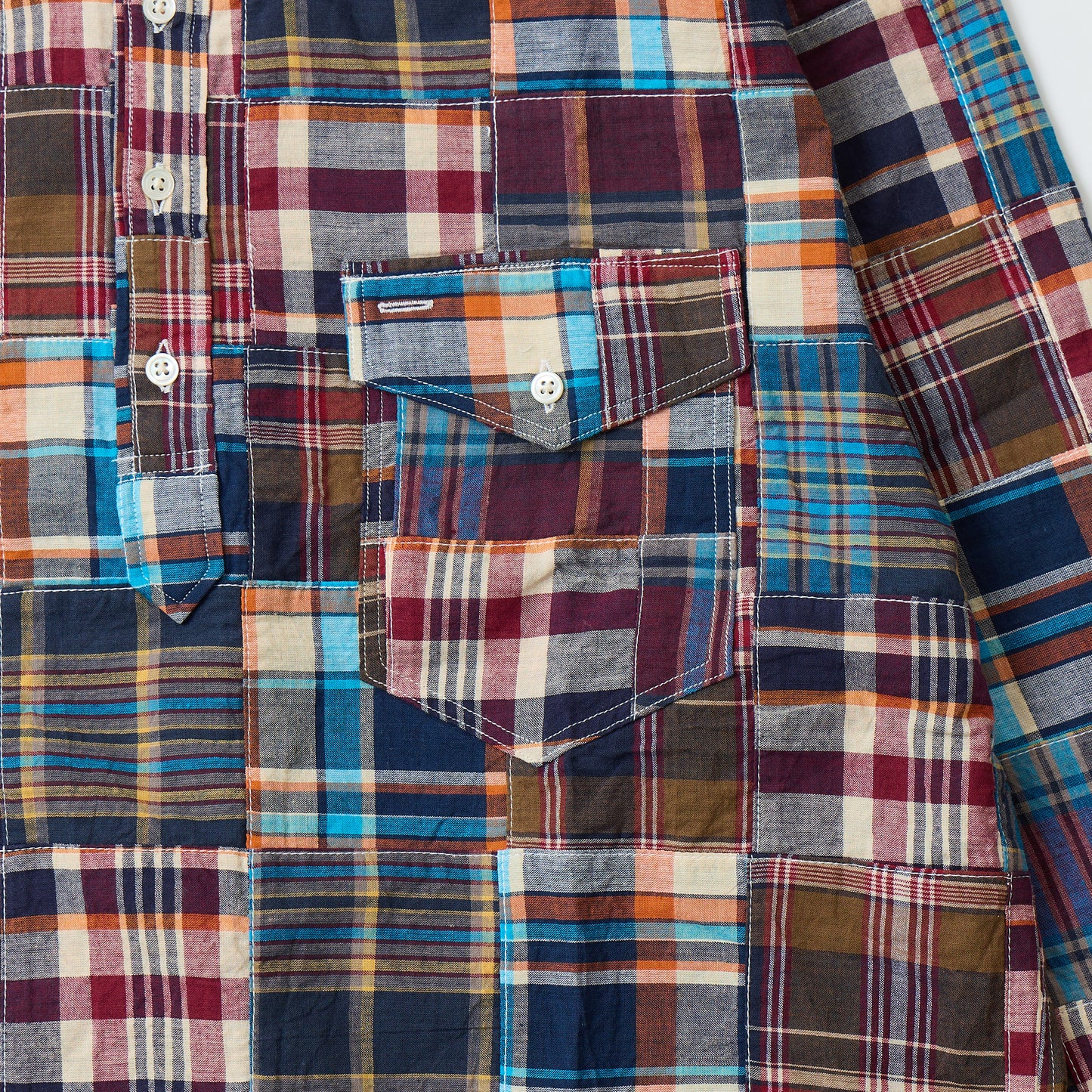 KEATON CHASE USA L/S CLASSIC FIT PULLOVER BD SHIRT COTTON PATCHWORK MADRAS CHECK - 1. BROWN_NAVY