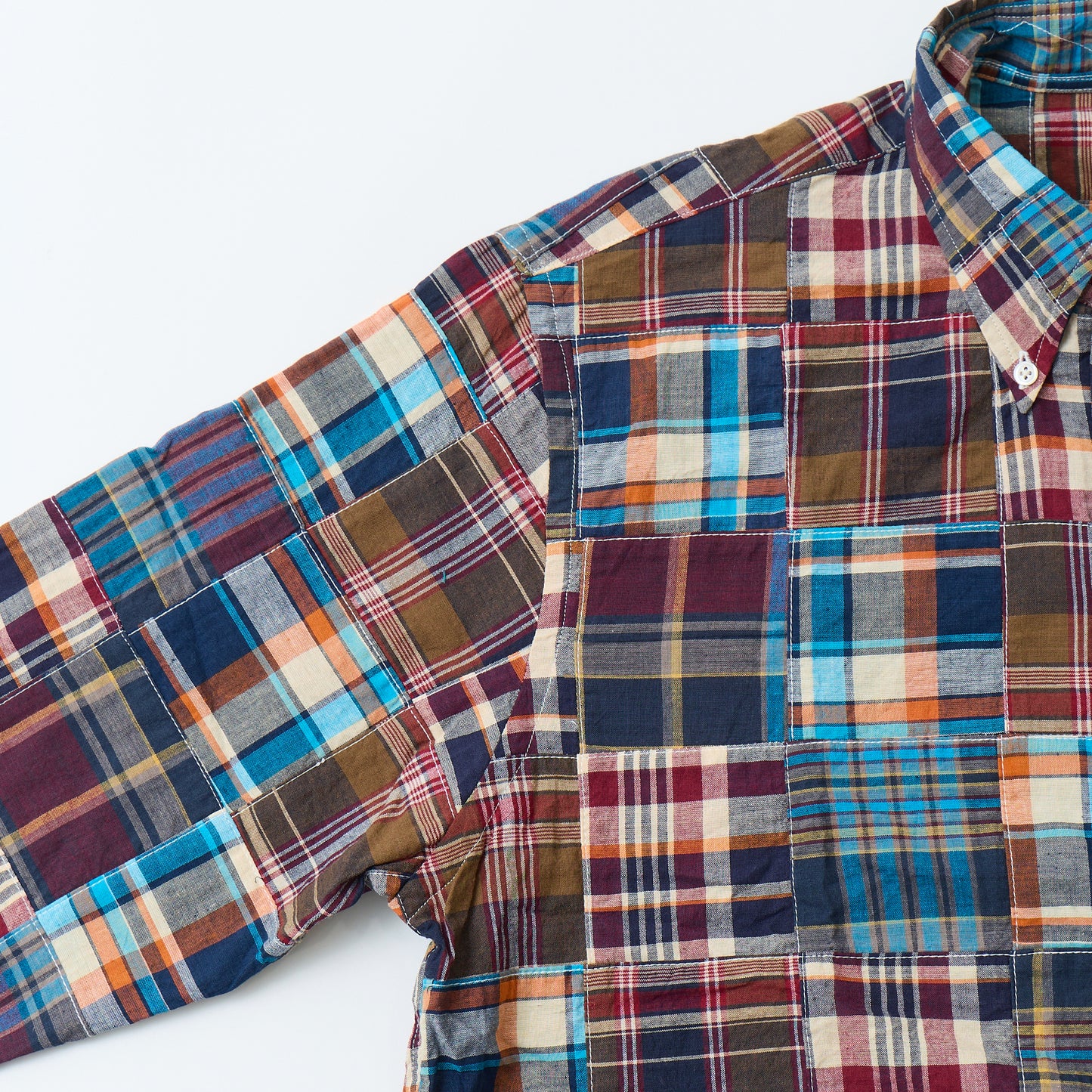 KEATON CHASE USA L/S CLASSIC FIT PULLOVER BD SHIRT COTTON PATCHWORK MADRAS CHECK - 1. BROWN_NAVY