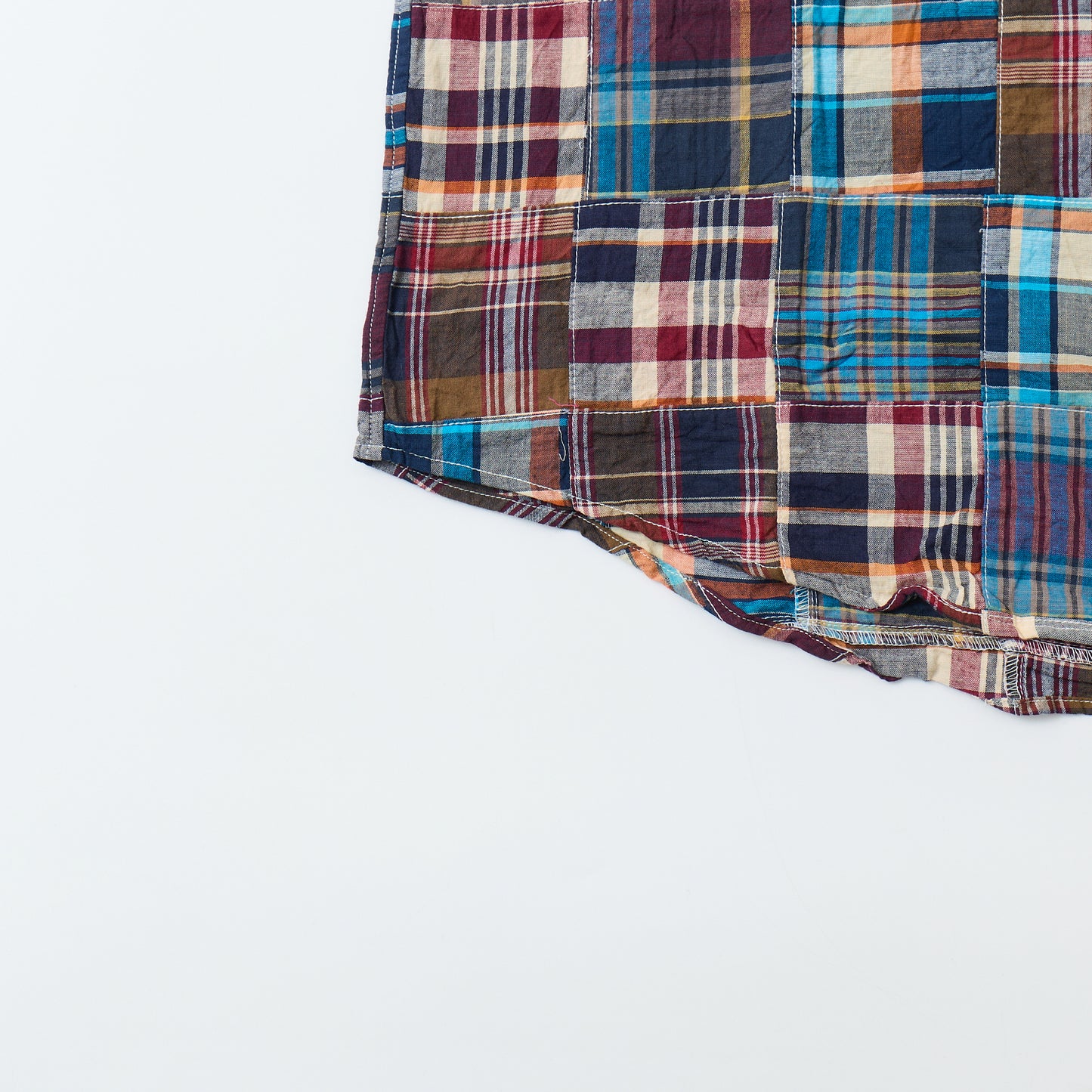 KEATON CHASE USA L/S CLASSIC FIT PULLOVER BD SHIRT COTTON PATCHWORK MADRAS CHECK - 1. BROWN_NAVY