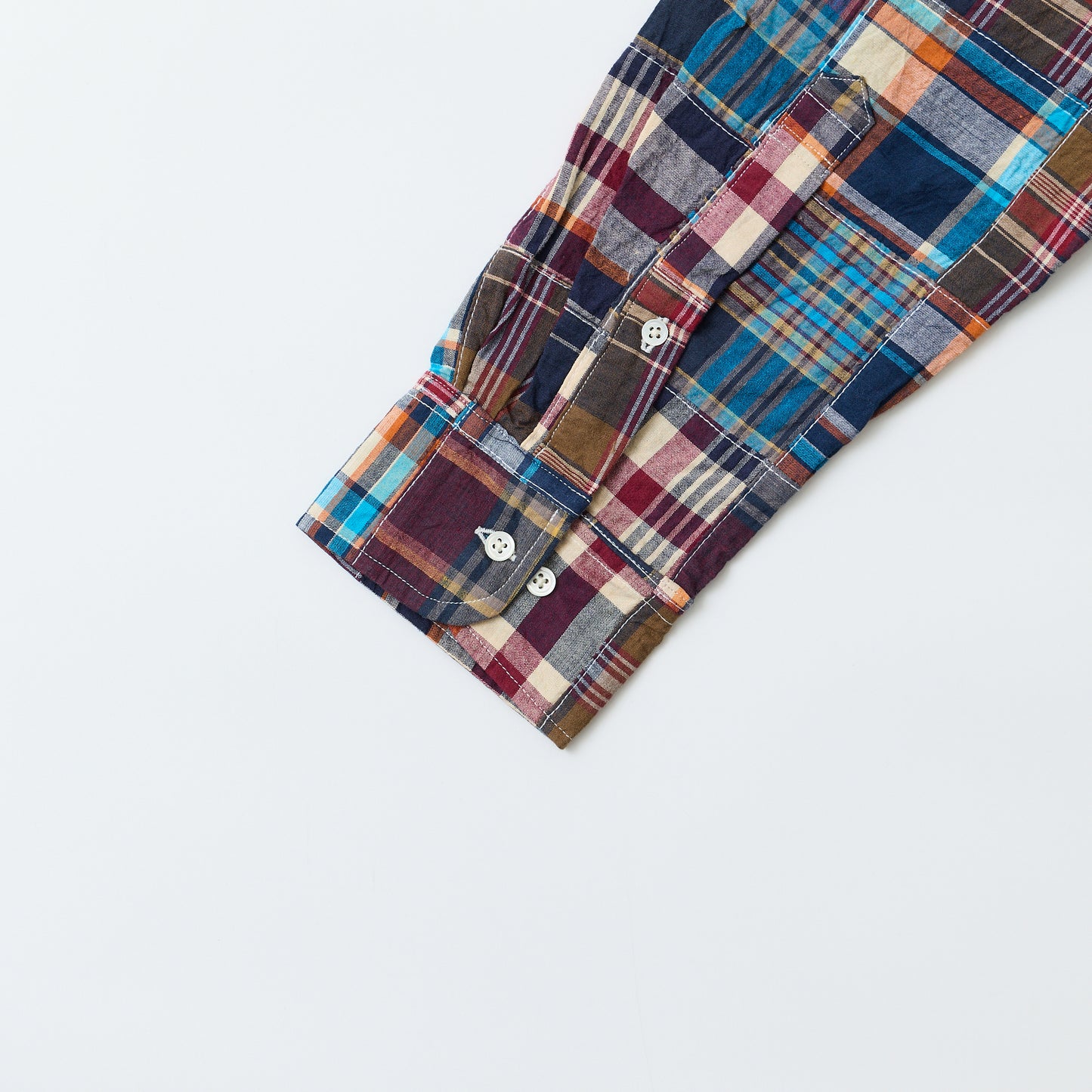 KEATON CHASE USA L/S CLASSIC FIT PULLOVER BD SHIRT COTTON PATCHWORK MADRAS CHECK - 1. BROWN_NAVY