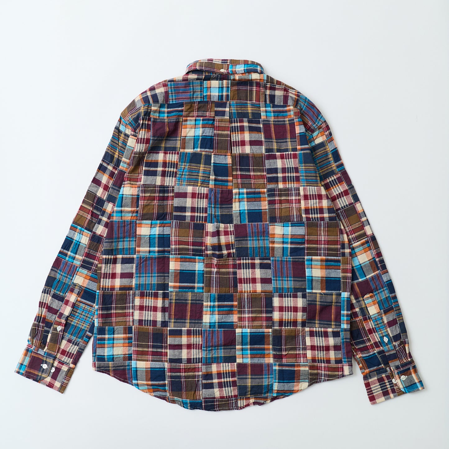 KEATON CHASE USA L/S CLASSIC FIT PULLOVER BD SHIRT COTTON PATCHWORK MADRAS CHECK - 1. BROWN_NAVY