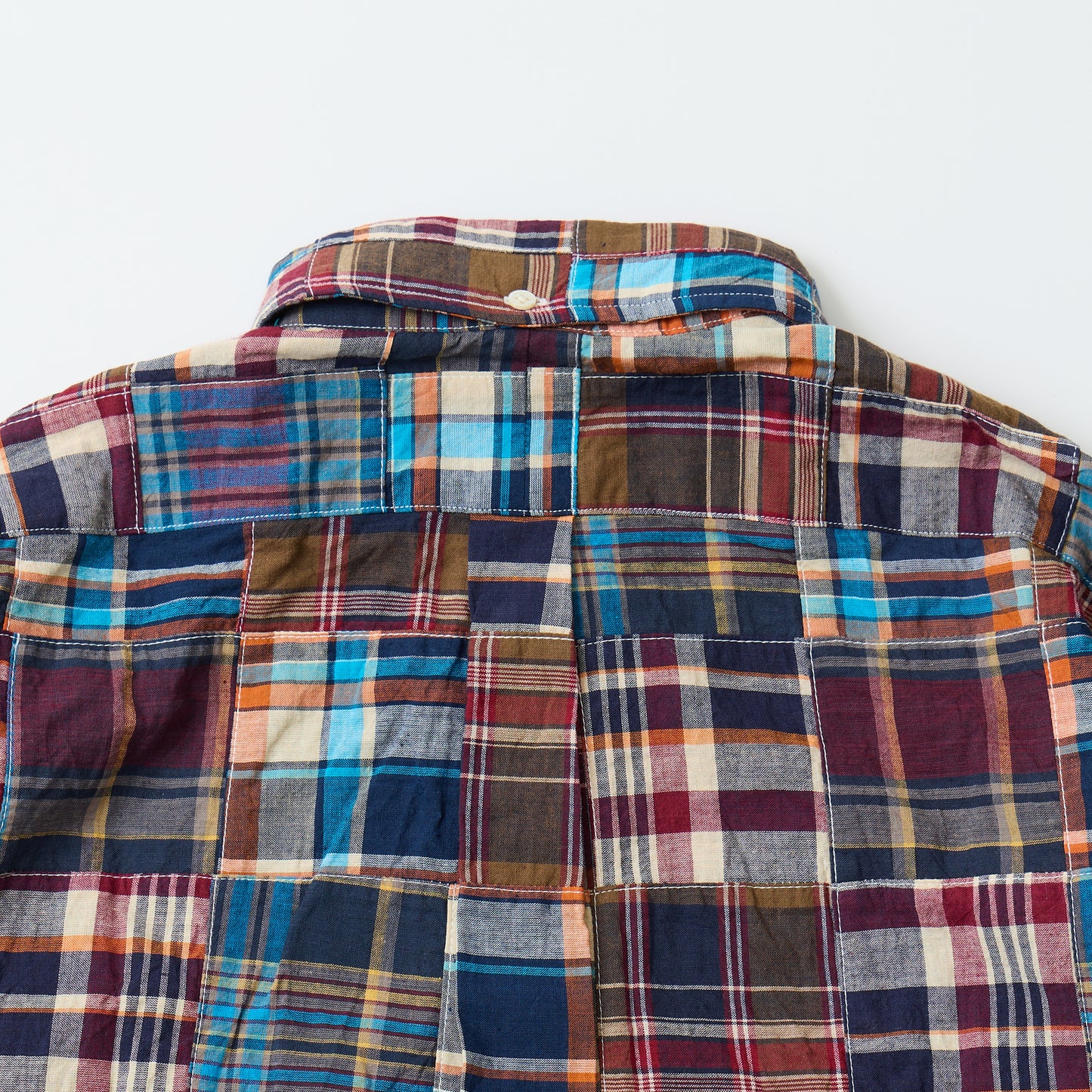 KEATON CHASE USA L/S CLASSIC FIT PULLOVER BD SHIRT COTTON PATCHWORK MADRAS CHECK - 1. BROWN_NAVY