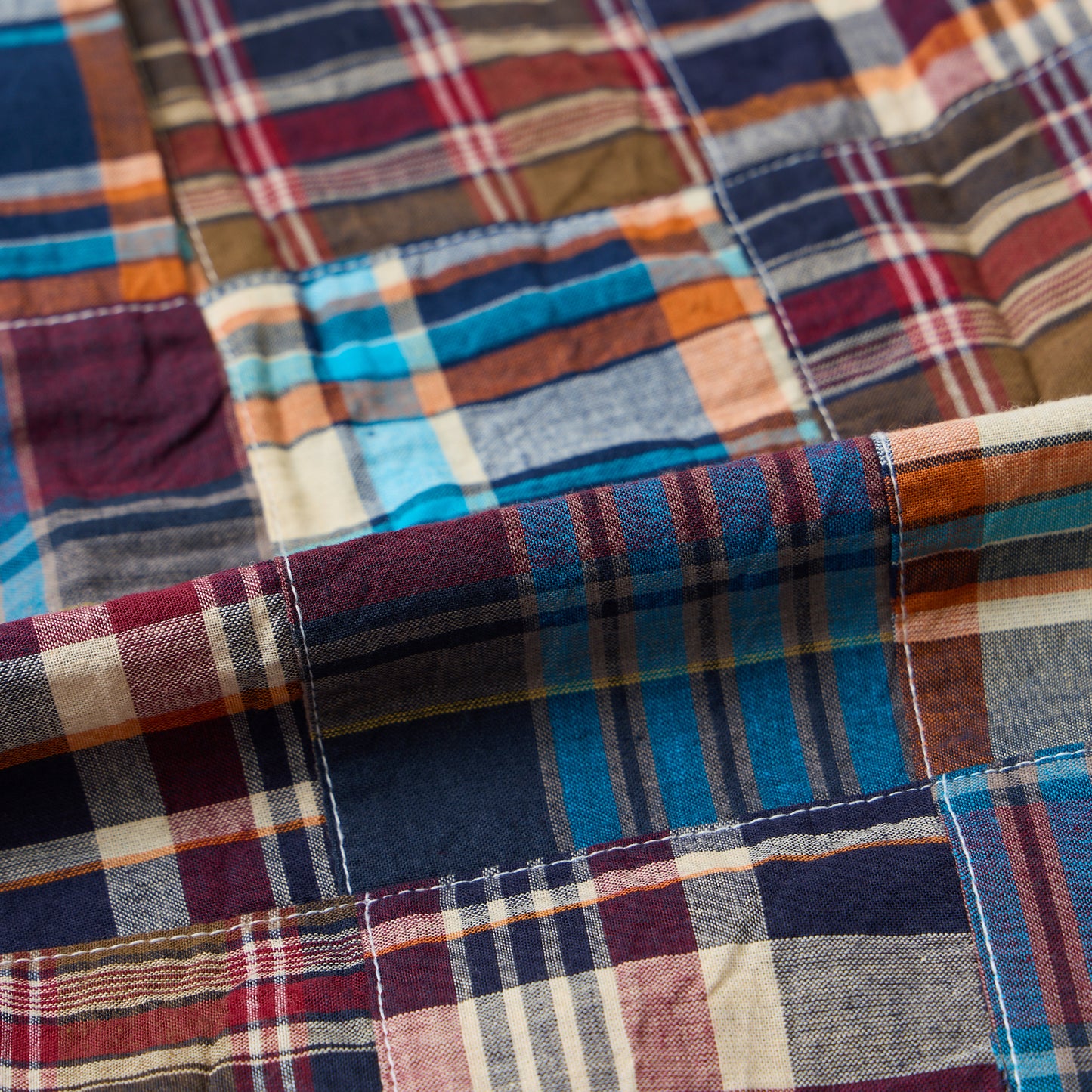 KEATON CHASE USA L/S CLASSIC FIT PULLOVER BD SHIRT COTTON PATCHWORK MADRAS CHECK - 1. BROWN_NAVY