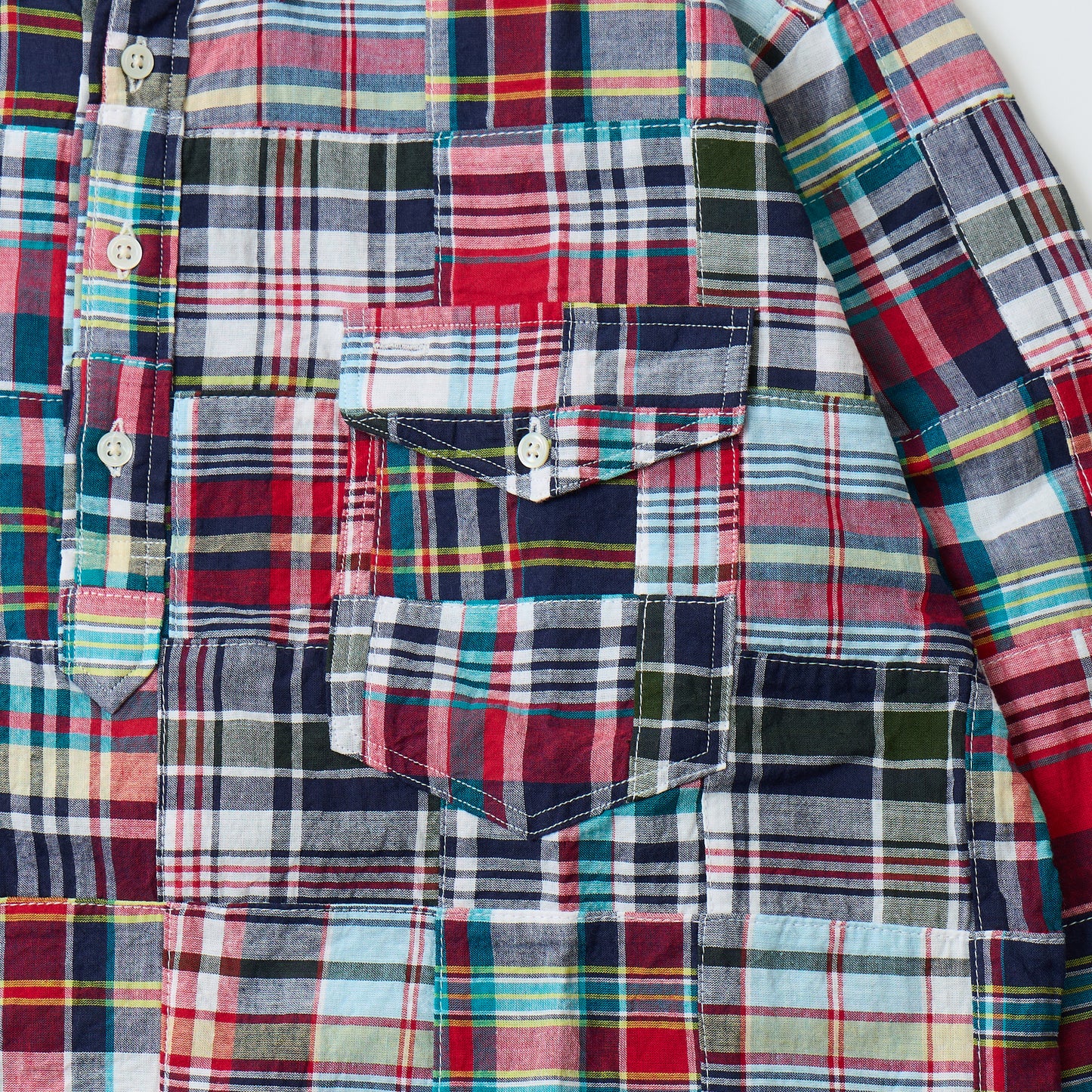KEATON CHASE USA L/S CLASSIC FIT PULLOVER BD SHIRT COTTON PATCHWORK MADRAS CHECK - 3. RED_NAVY