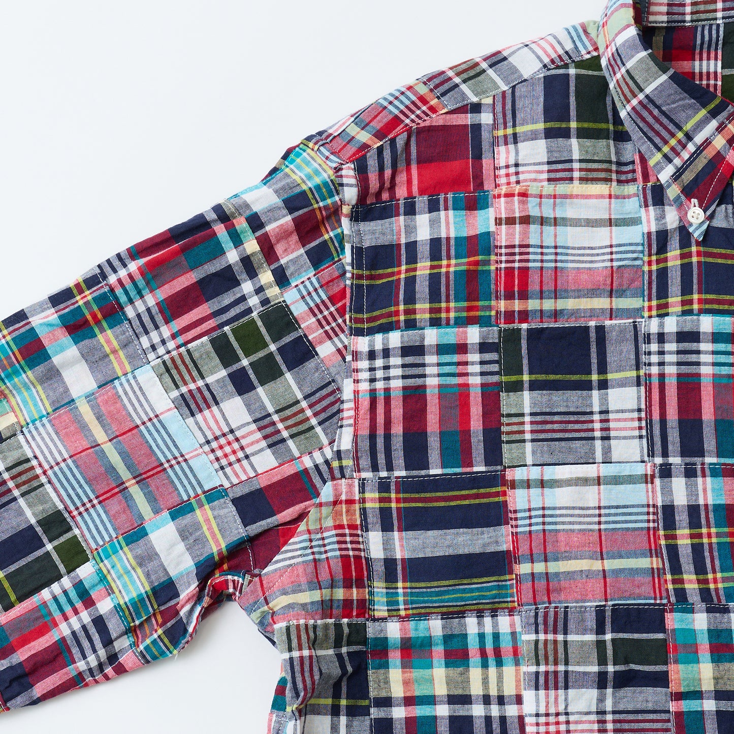 KEATON CHASE USA L/S CLASSIC FIT PULLOVER BD SHIRT COTTON PATCHWORK MADRAS CHECK - 3. RED_NAVY