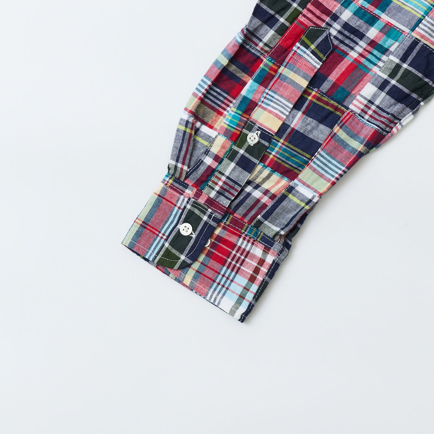 KEATON CHASE USA L/S CLASSIC FIT PULLOVER BD SHIRT COTTON PATCHWORK MADRAS CHECK - 3. RED_NAVY