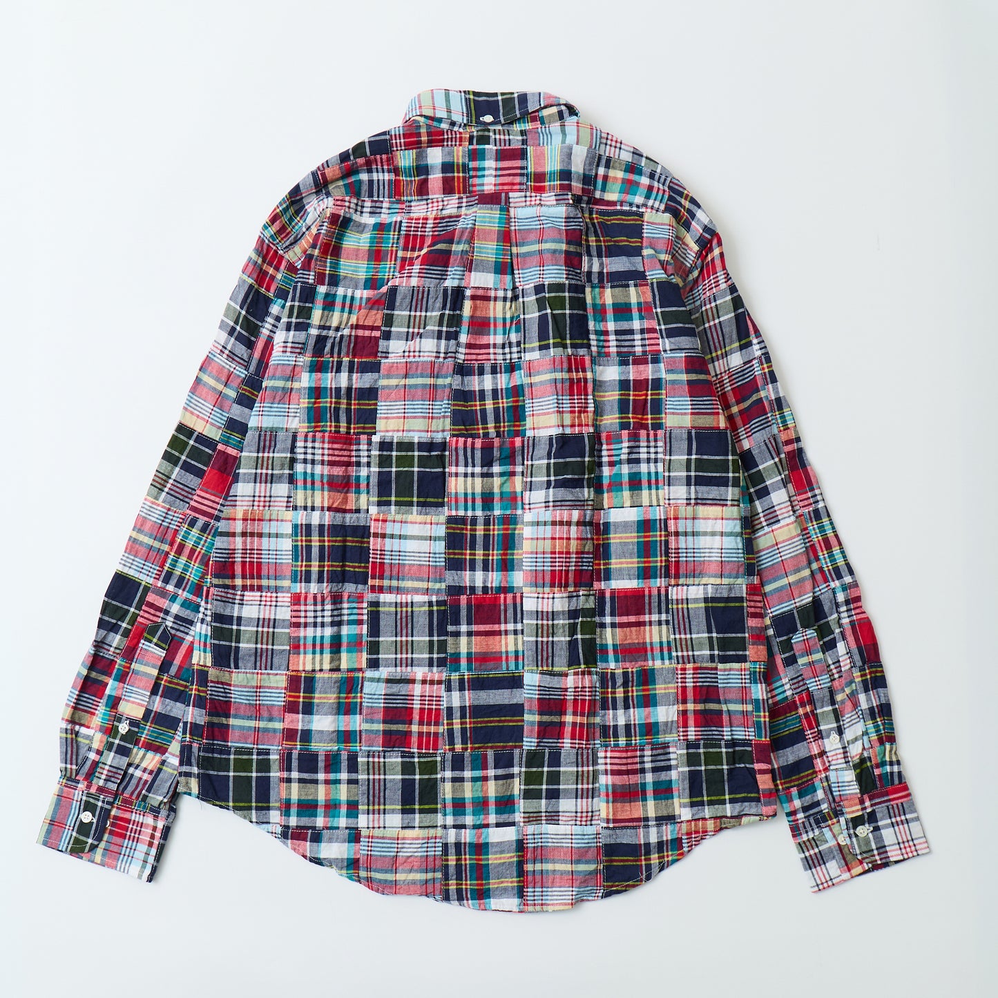 KEATON CHASE USA L/S CLASSIC FIT PULLOVER BD SHIRT COTTON PATCHWORK MADRAS CHECK - 3. RED_NAVY