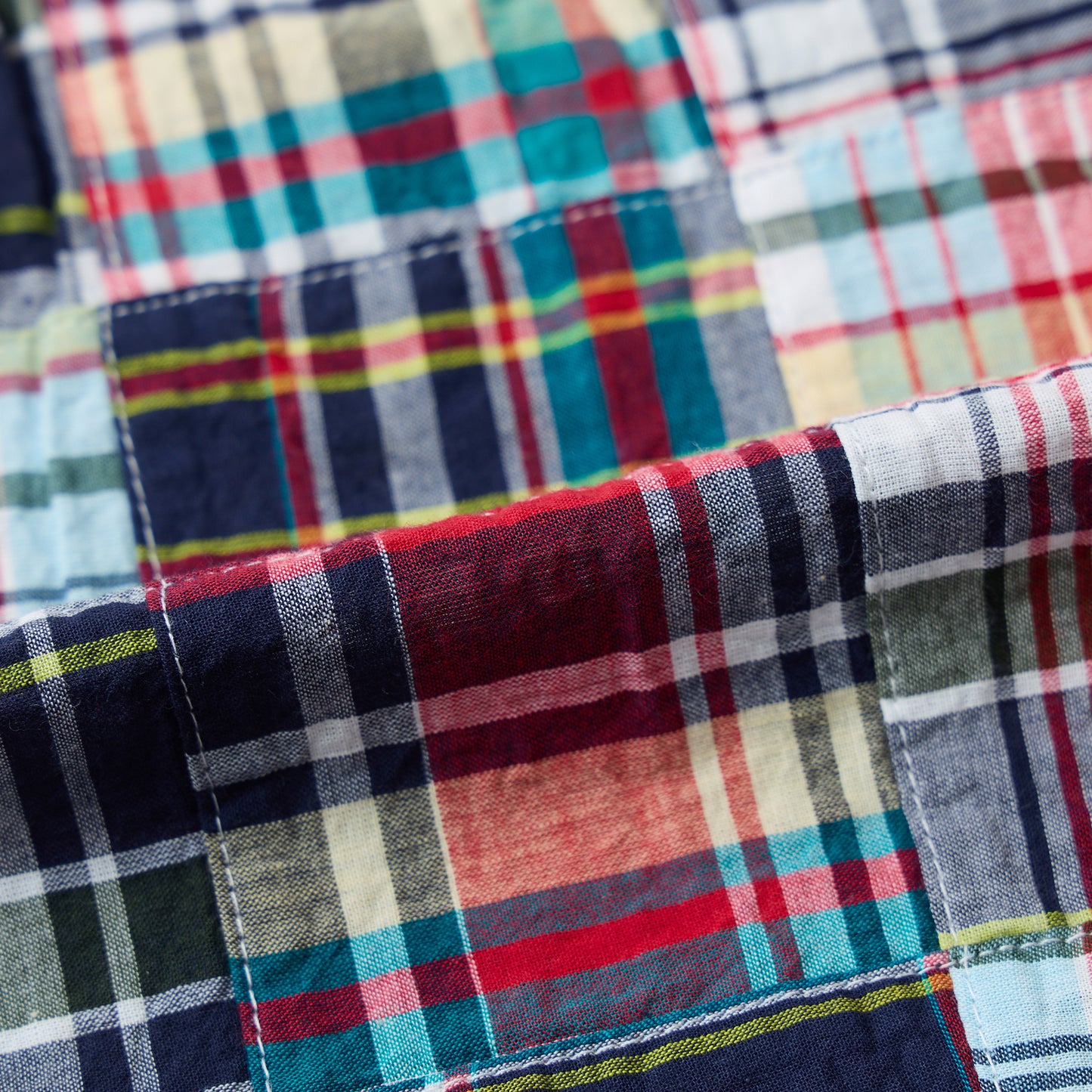 KEATON CHASE USA L/S CLASSIC FIT PULLOVER BD SHIRT COTTON PATCHWORK MADRAS CHECK - 3. RED_NAVY