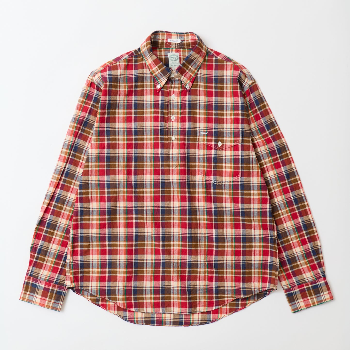 KEATON CHASE USA L/S CLASSIC FIT PULLOVER BD SHIRT MADRAS CHECK INDIA - #3 RED_BROWN_WHITE_NAVY_GREEN