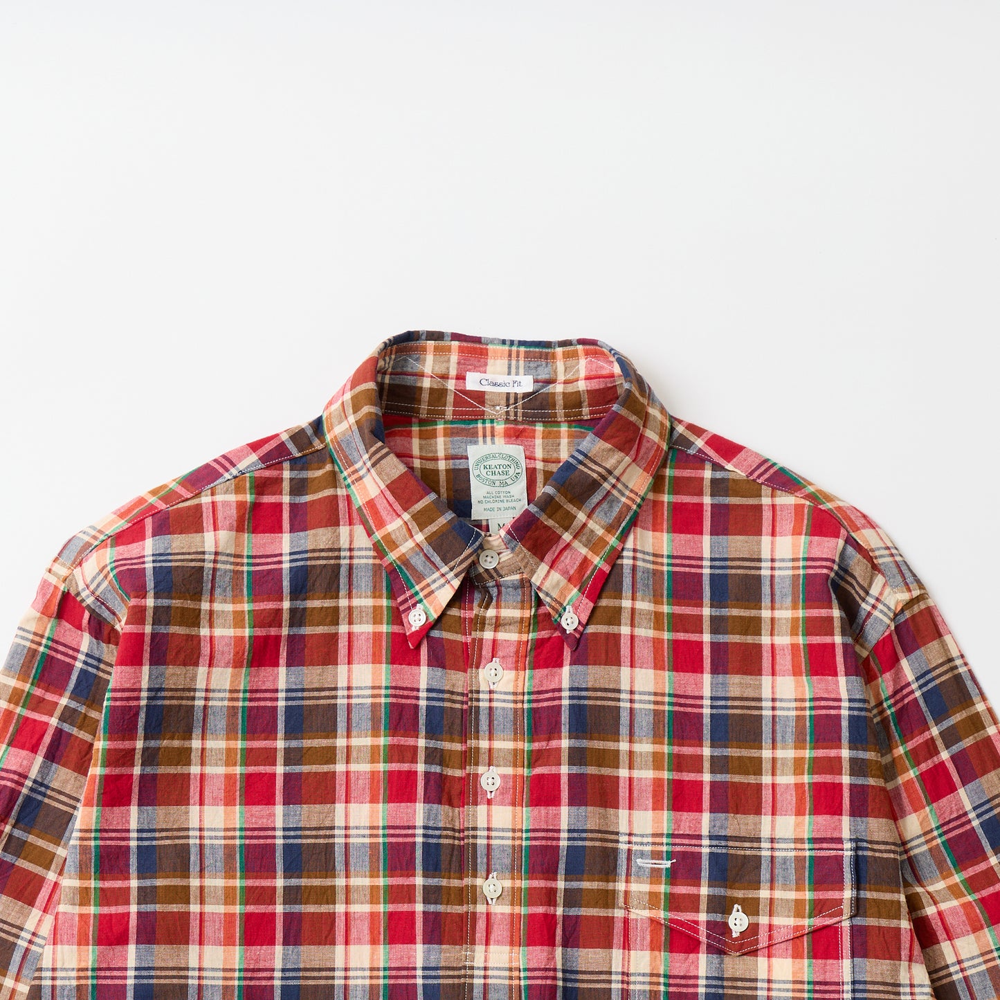 KEATON CHASE USA L/S CLASSIC FIT PULLOVER BD SHIRT MADRAS CHECK INDIA - #3 RED_BROWN_WHITE_NAVY_GREEN