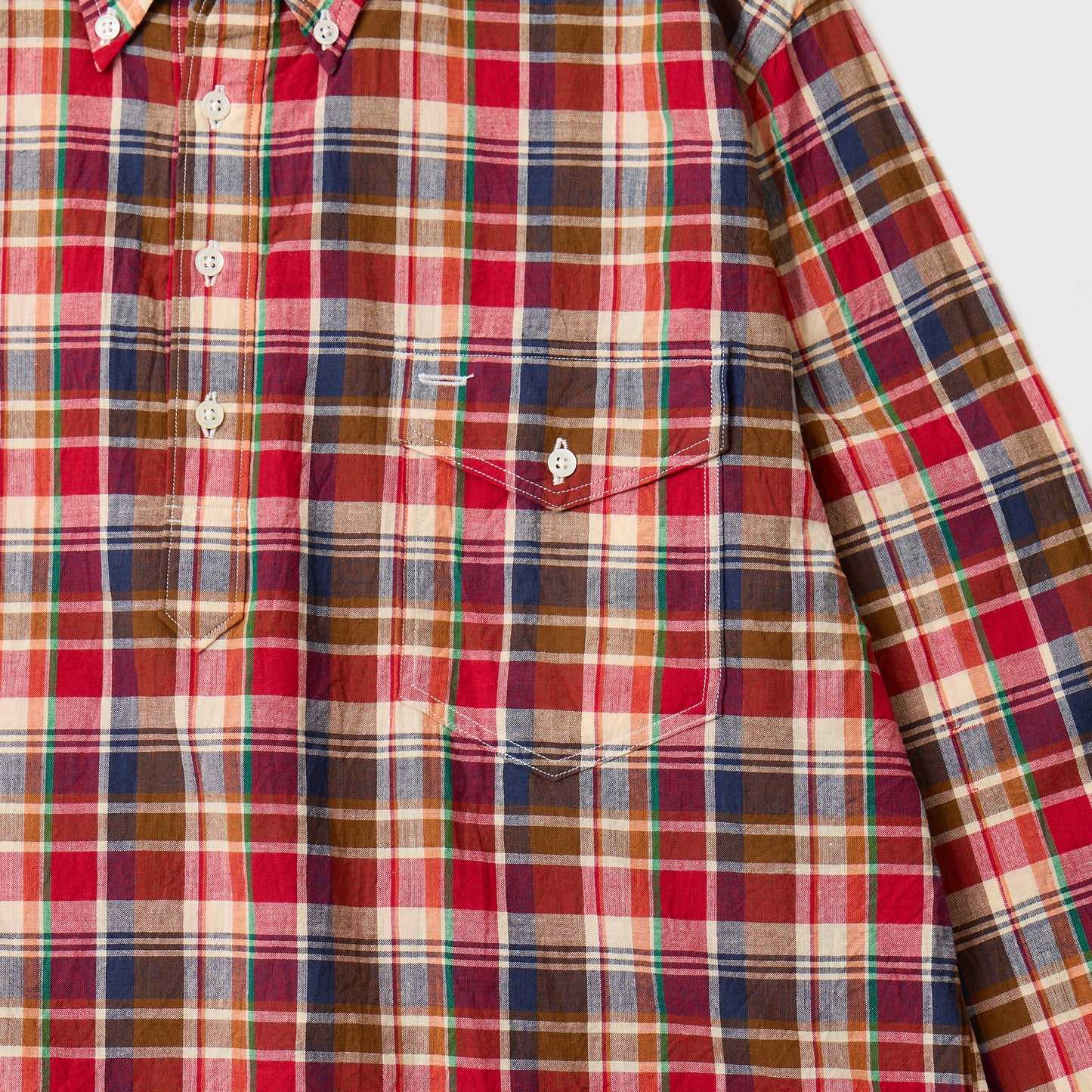 KEATON CHASE USA L/S CLASSIC FIT PULLOVER BD SHIRT MADRAS CHECK INDIA - #3 RED_BROWN_WHITE_NAVY_GREEN