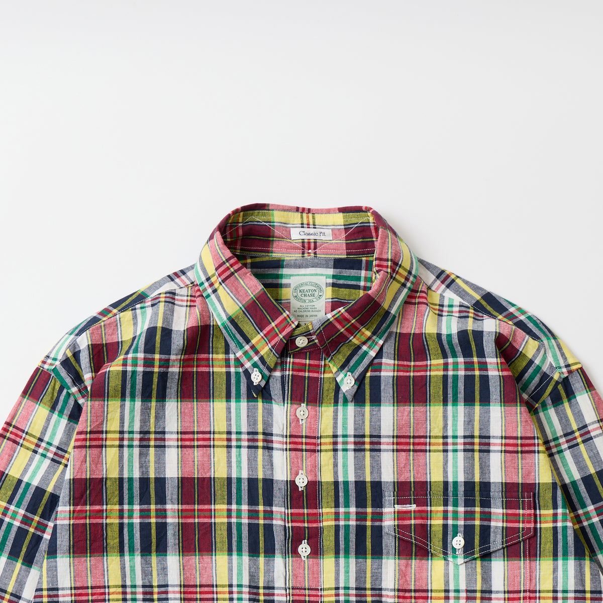 KEATON CHASE USA L/S CLASSIC FIT PULLOVER BD SHIRT MADRAS CHECK INDIA - #5 NAVY_RED_YELLOW_WHITE_GREEN