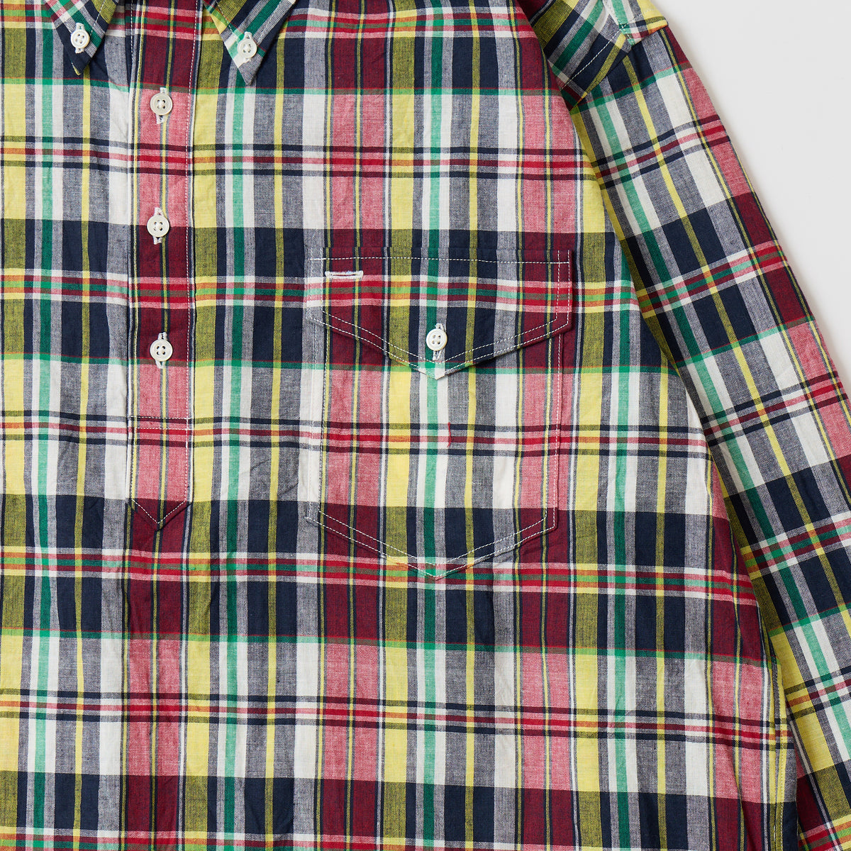 KEATON CHASE USA L/S CLASSIC FIT PULLOVER BD SHIRT MADRAS CHECK INDIA - #5 NAVY_RED_YELLOW_WHITE_GREEN