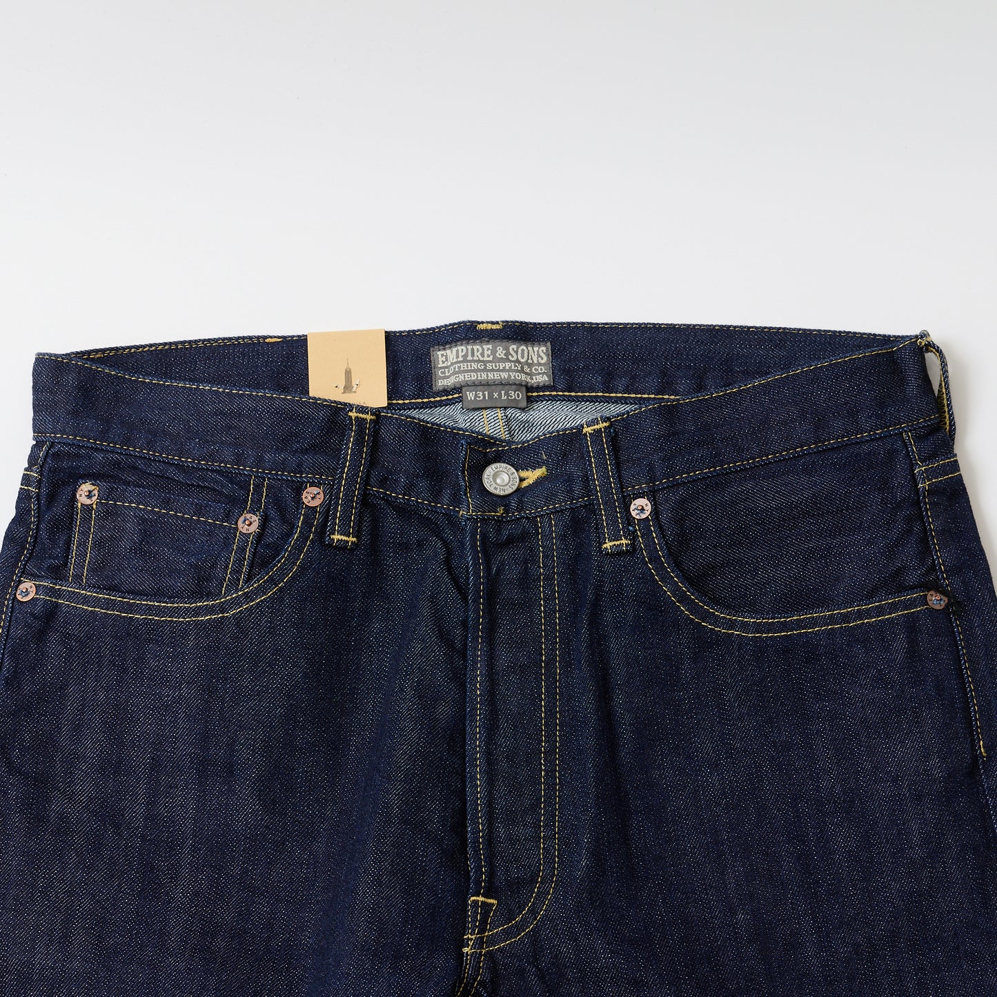 EMPIRE & SONS 5 POCKET TAPERED STRAIGHT PANT 13oz SELVAGE DENIM SANFORIZED ONE WASH - INDIGO