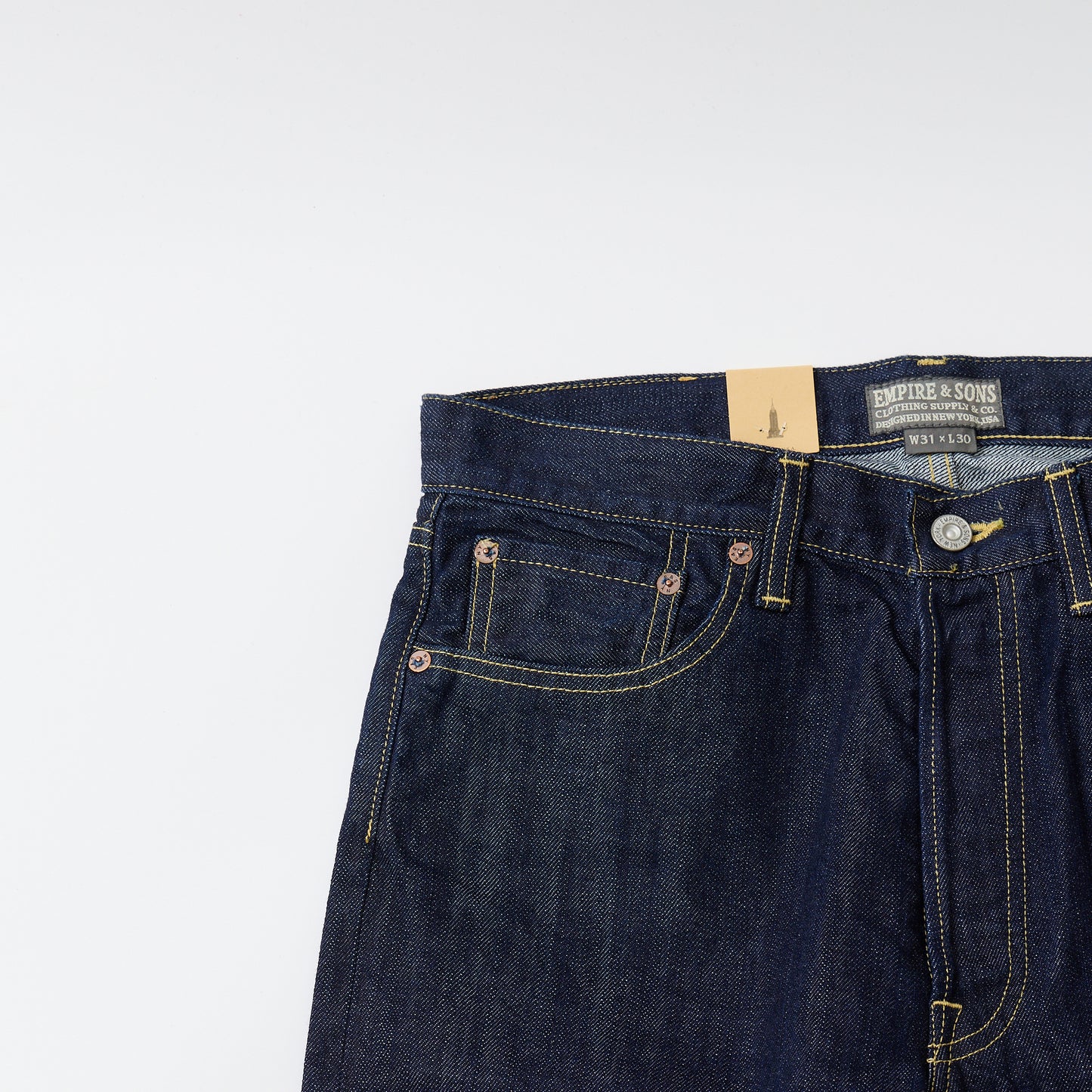 EMPIRE & SONS 5 POCKET TAPERED STRAIGHT PANT 13oz SELVAGE DENIM SANFORIZED ONE WASH - INDIGO