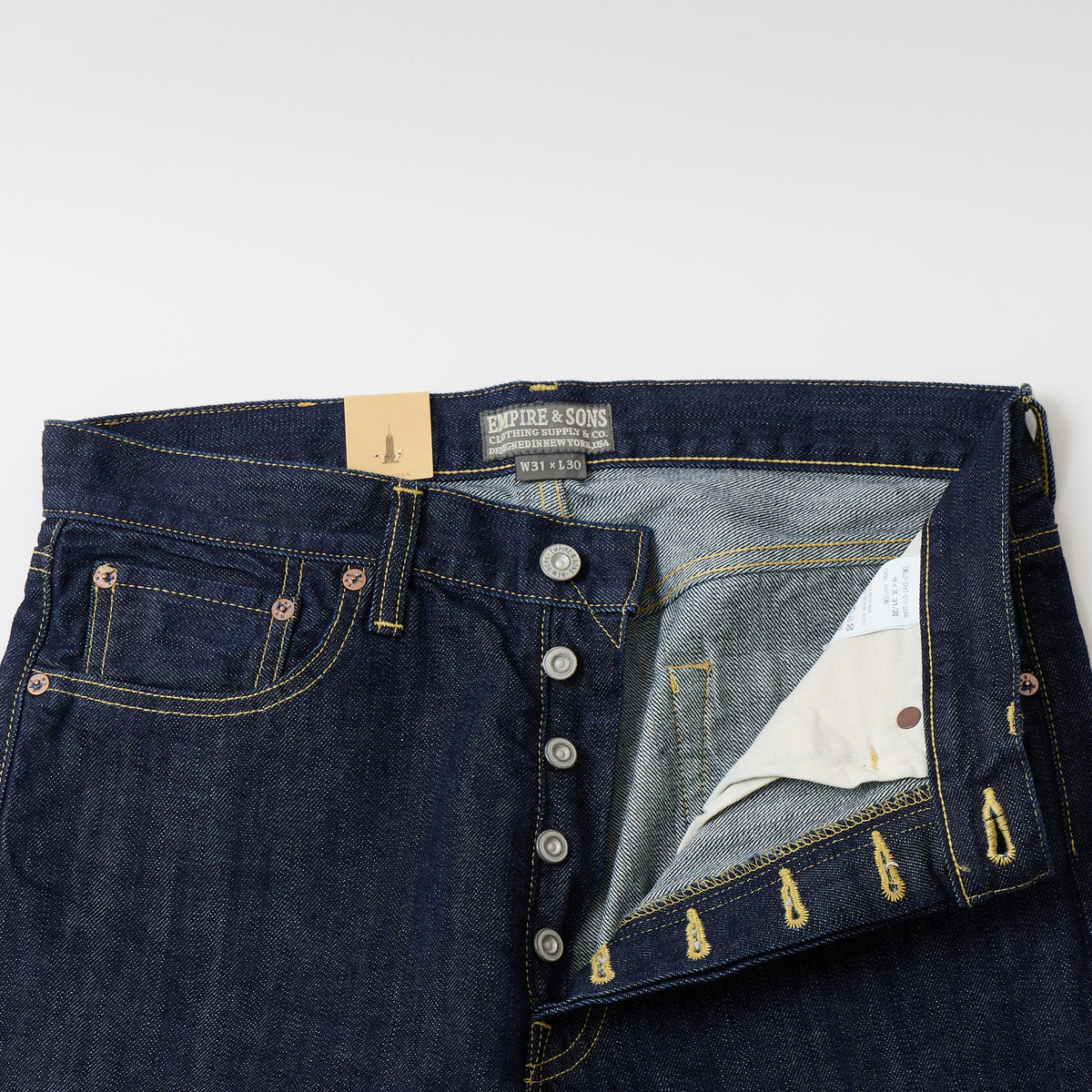 EMPIRE & SONS 5 POCKET TAPERED STRAIGHT PANT 13oz SELVAGE DENIM SANFORIZED ONE WASH - INDIGO
