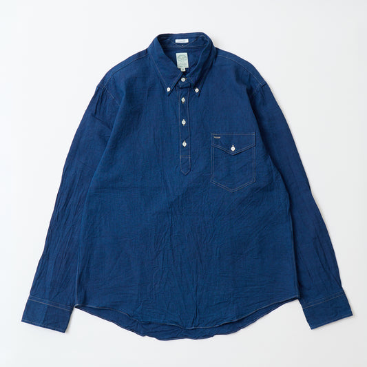 KEATON CHASE USA L/S CLASSIC FIT PULLOVER BD SHIRT 5oz INDIGO CHAMBRAY - INDIGO W/BEIGE STITCH
