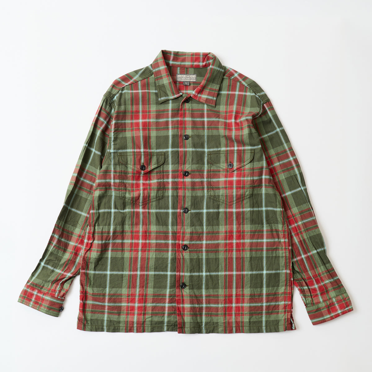 EMPIRE & SONS WORK SHIRT JACKET - COTTON TWILL CHECK - 2.DK OLIVE DK RED SAGE WHITE