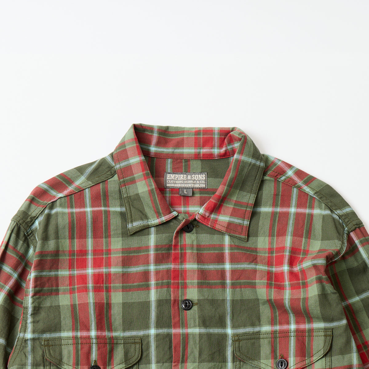 EMPIRE & SONS WORK SHIRT JACKET - COTTON TWILL CHECK - 2.DK OLIVE DK RED SAGE WHITE