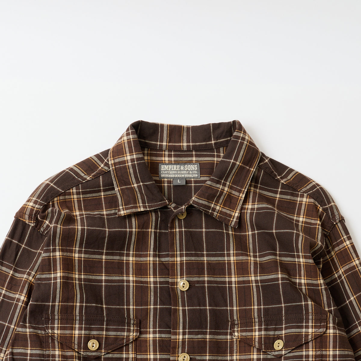 EMPIRE & SONS WORK SHIRT JACKET - COTTON TWILL CHECK - DK BROWN_NATURAL_YELLOW